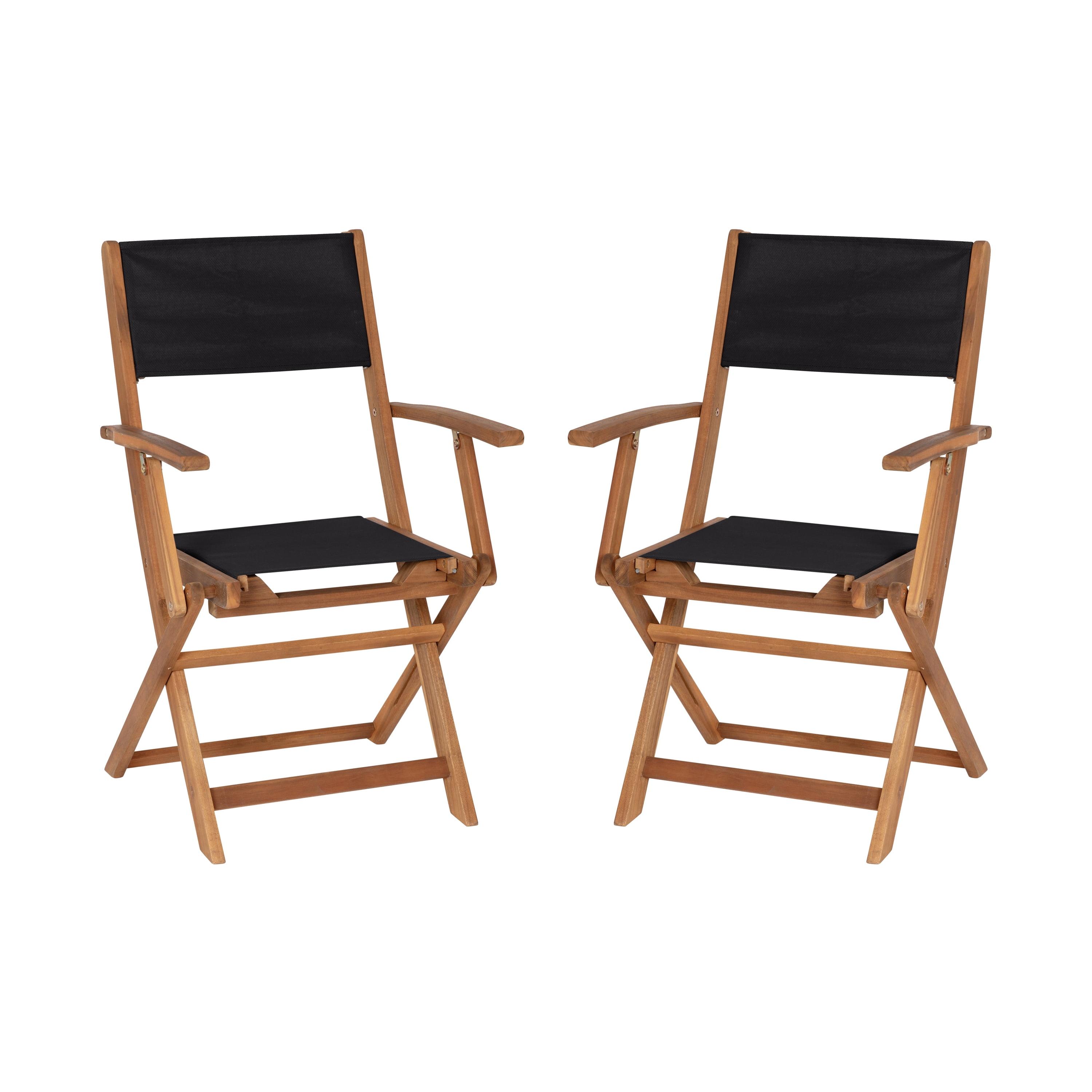 Flash Furniture 2PK All-Weather Acacia Wood and Mesh Folding Bistro Armchairs - Natural/Black