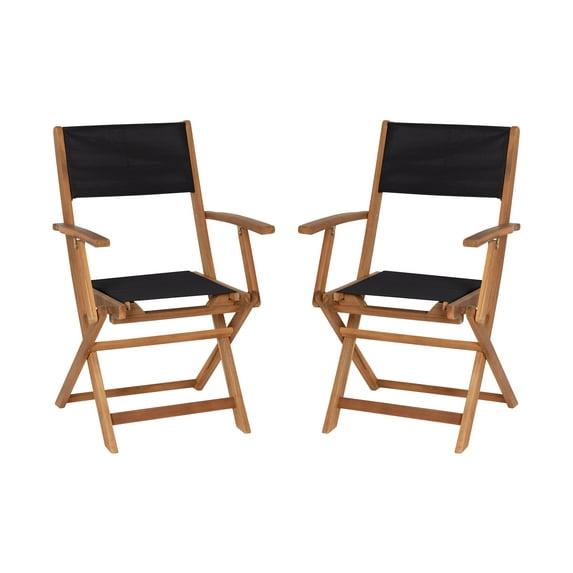 Flash Furniture 2PK All-Weather Acacia Wood and Mesh Folding Bistro Armchairs - Natural/Black