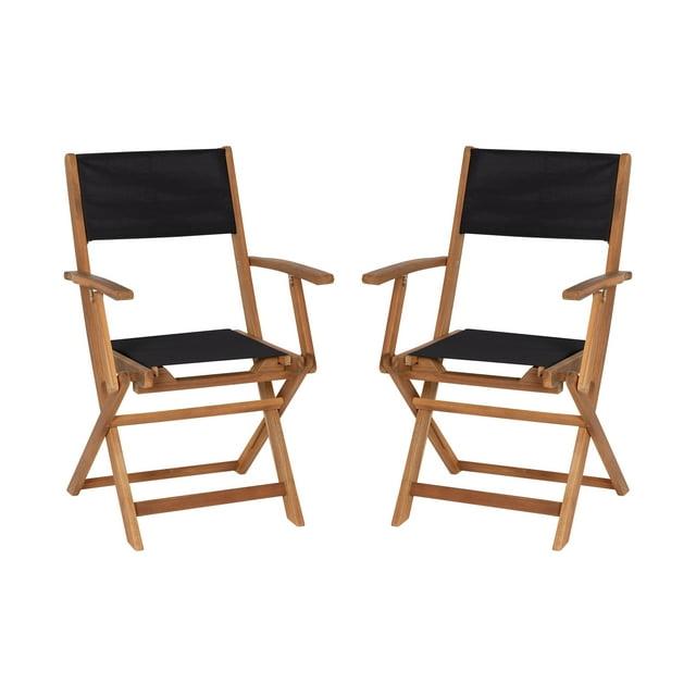 Flash Furniture 2PK All-Weather Acacia Wood and Mesh Folding Bistro Armchairs - Natural/Black