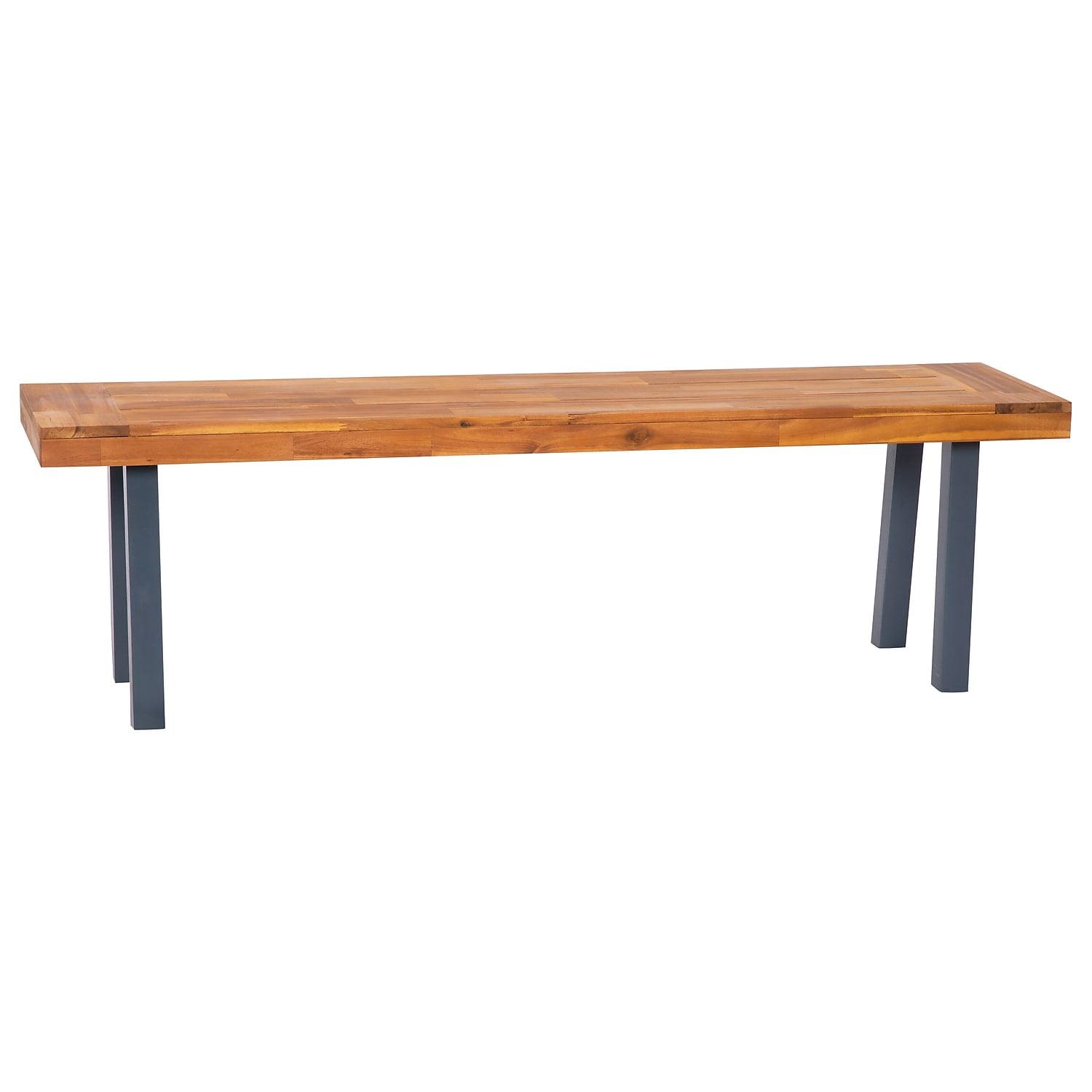 Martindale Solid Acacia Wood Patio Dining Bench with Black Legs