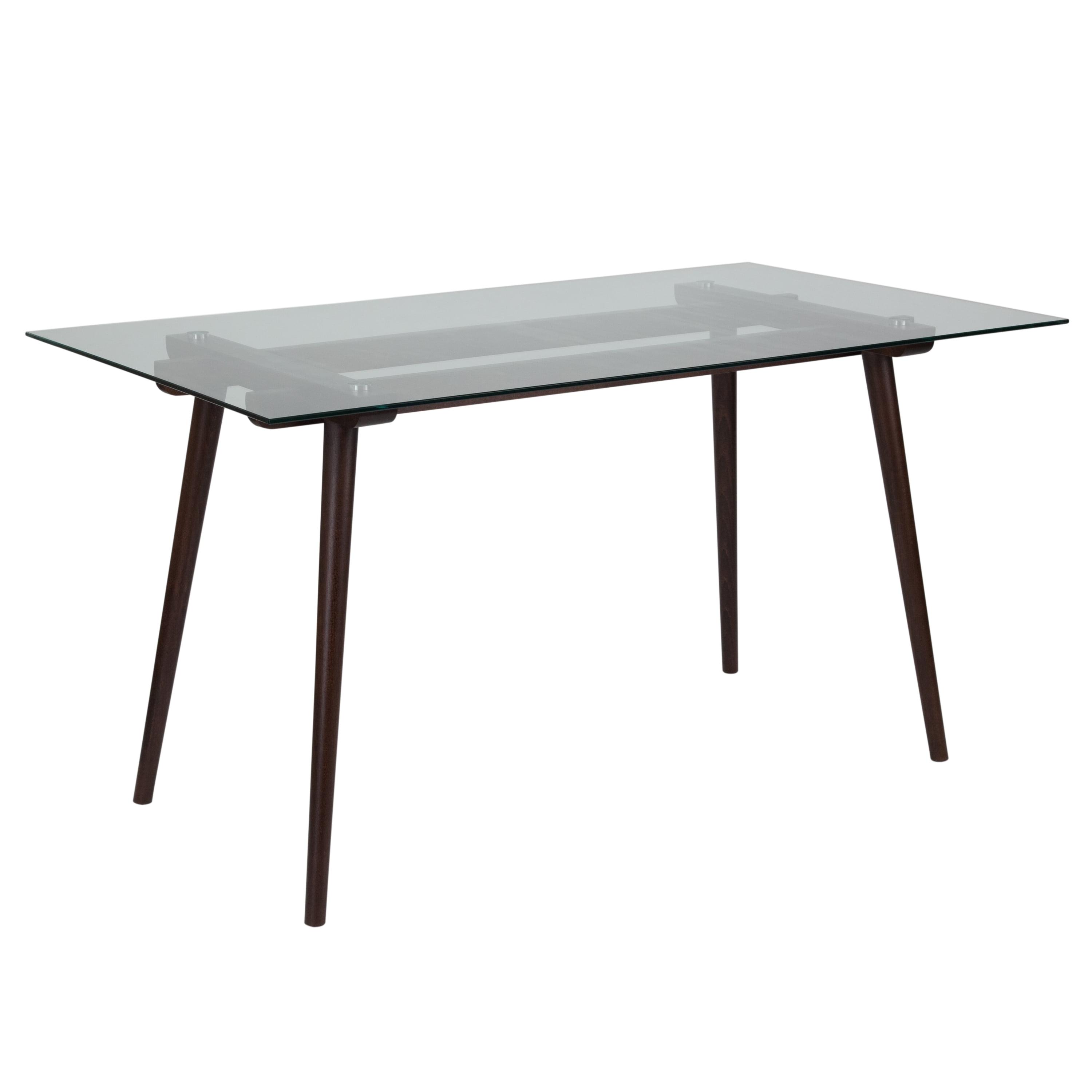 Espresso Wood Dining Table with Clear Glass Top, 55"