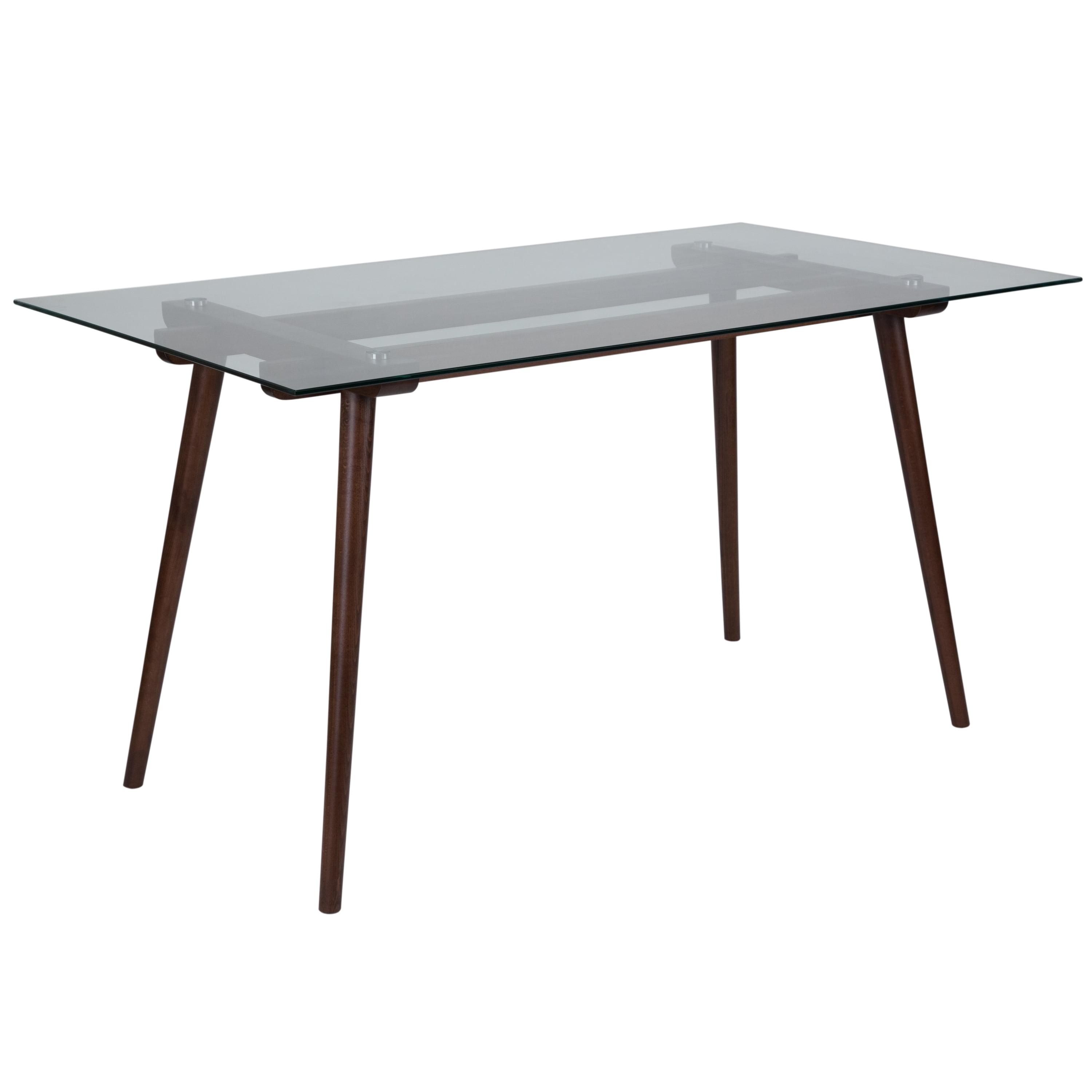 Contemporary Beechwood Frame Dining Table with Clear Glass Top