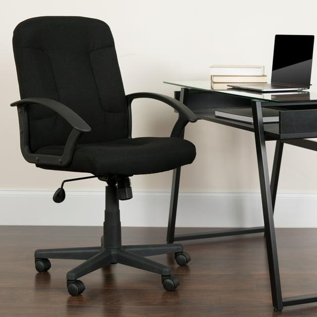 BizChair Indoor Fabric Mid-Back Swivel Office Desk Chair, Black