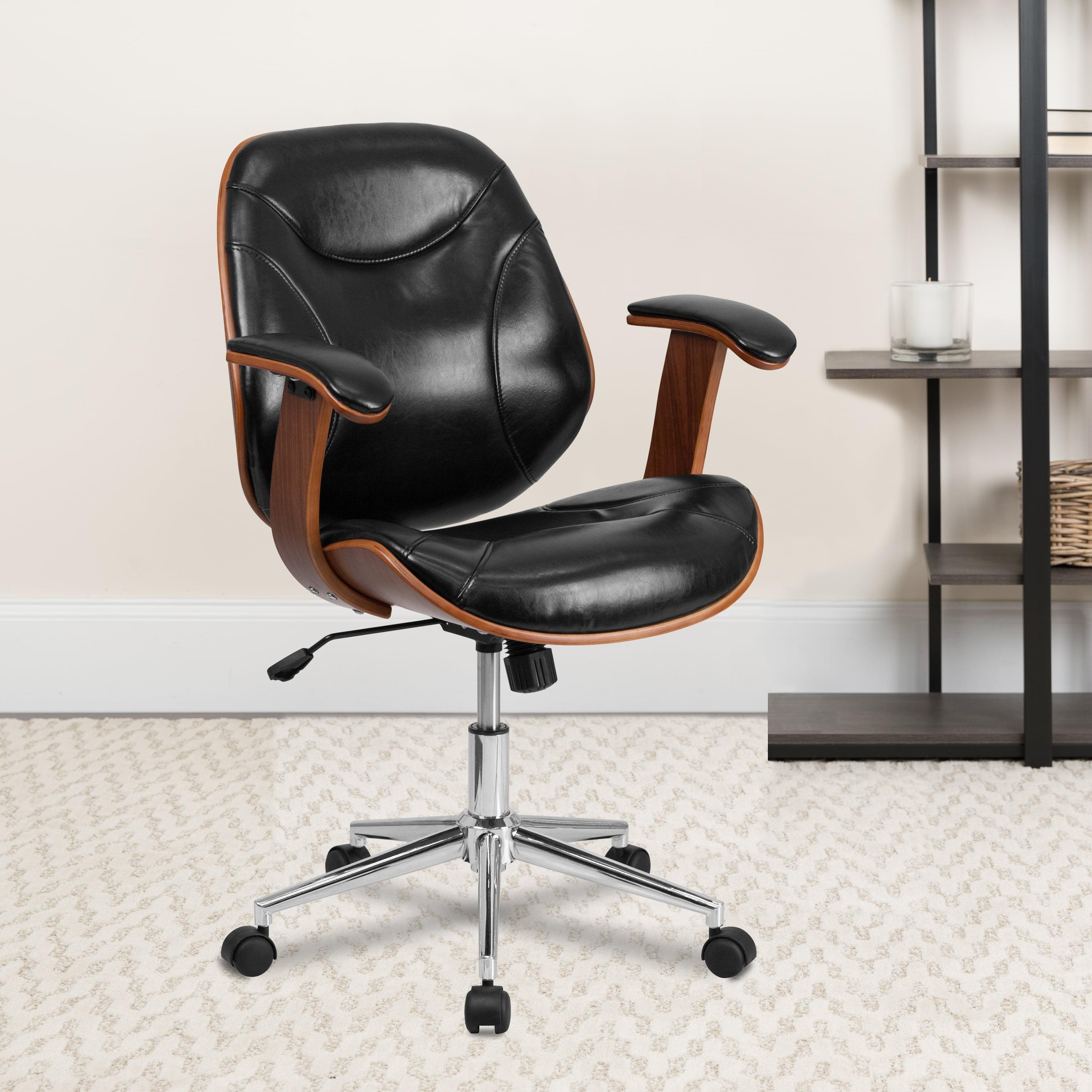 Mid-Back Black LeatherSoft Executive Wood Swivel Office Chair