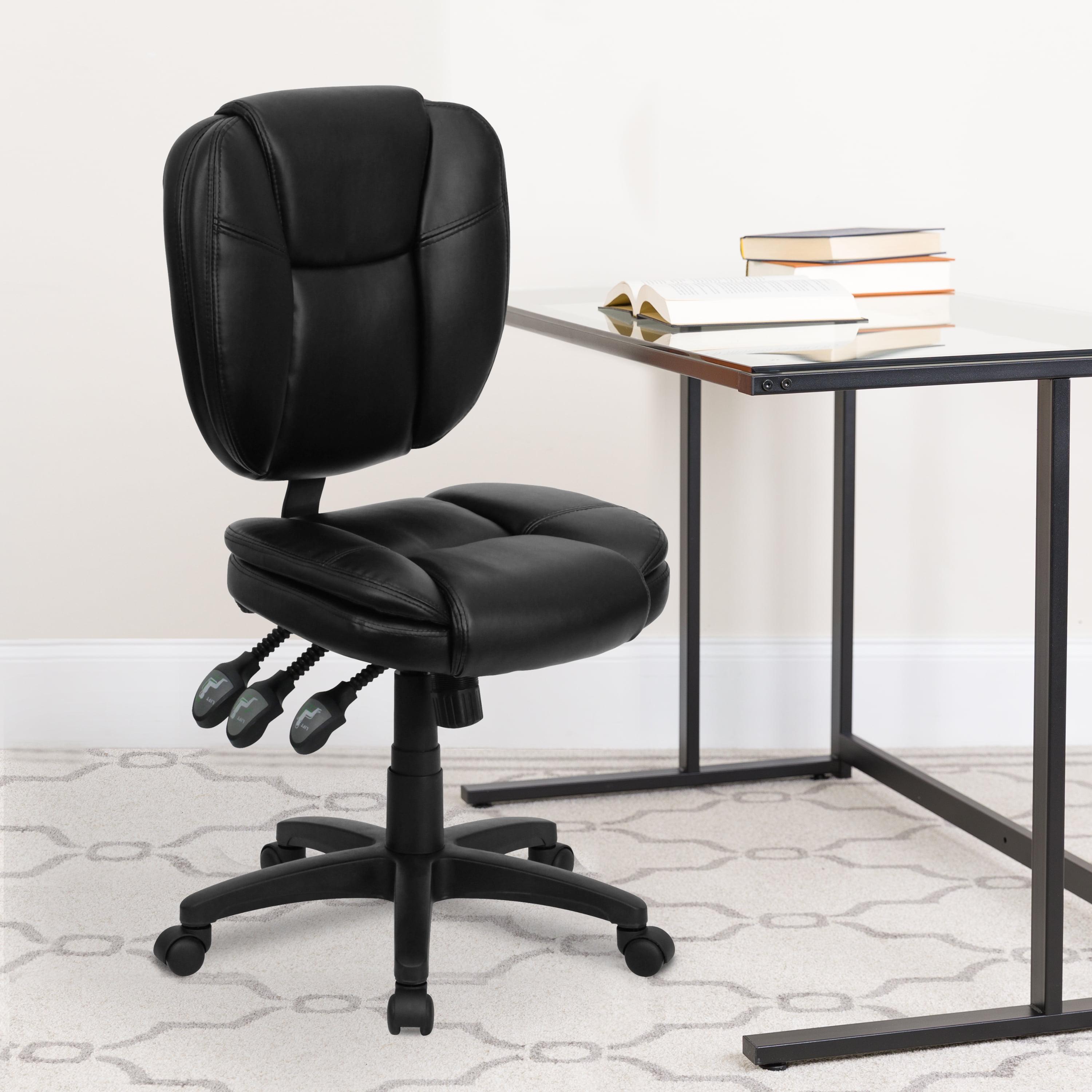 Ergonomic Mid-Back Black LeatherSoft Swivel Task Chair with Synchro Tilt