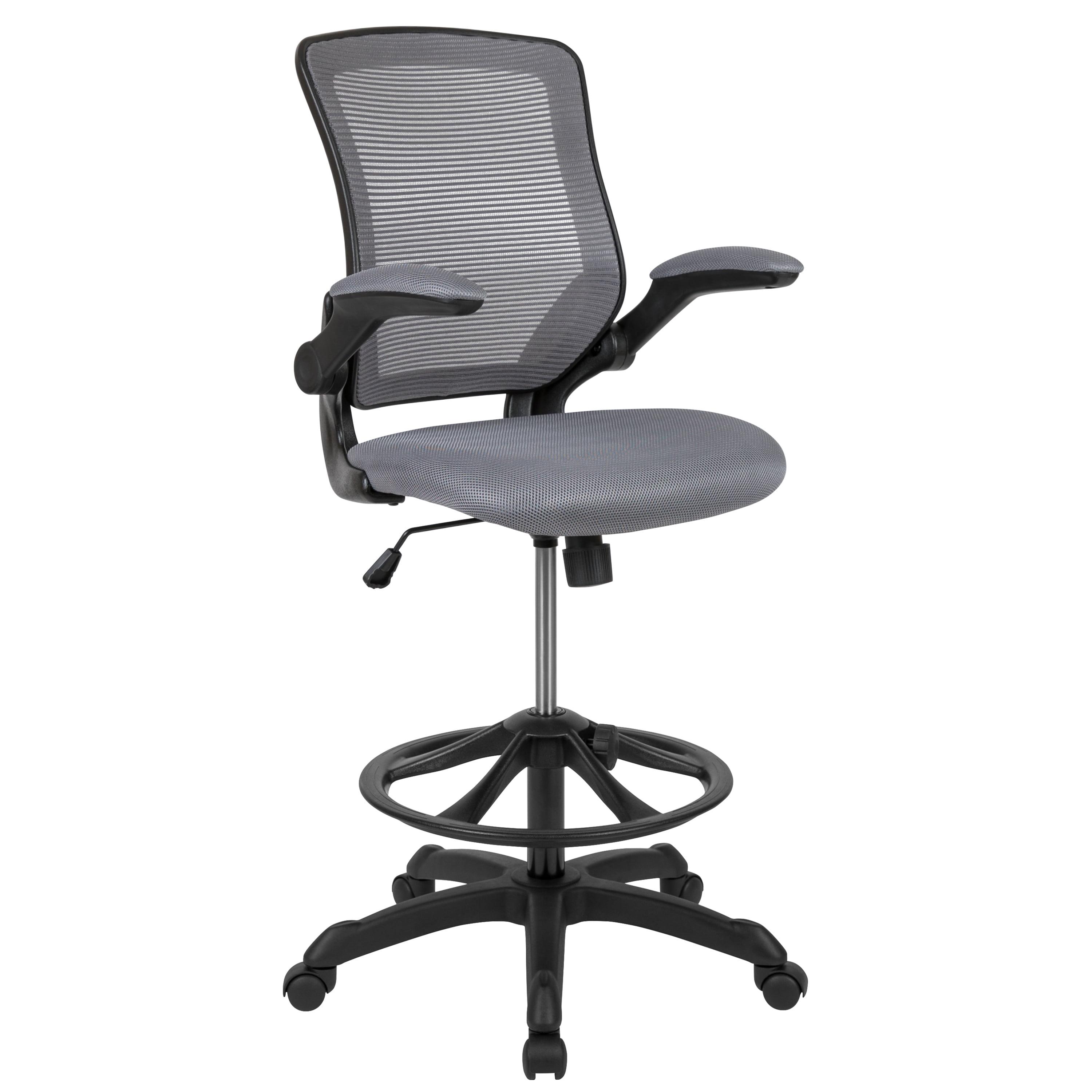 Flash Furniture Mid-Back Mesh Ergonomic Drafting Chair with Adjustable Foot Ring and Flip-Up Arms