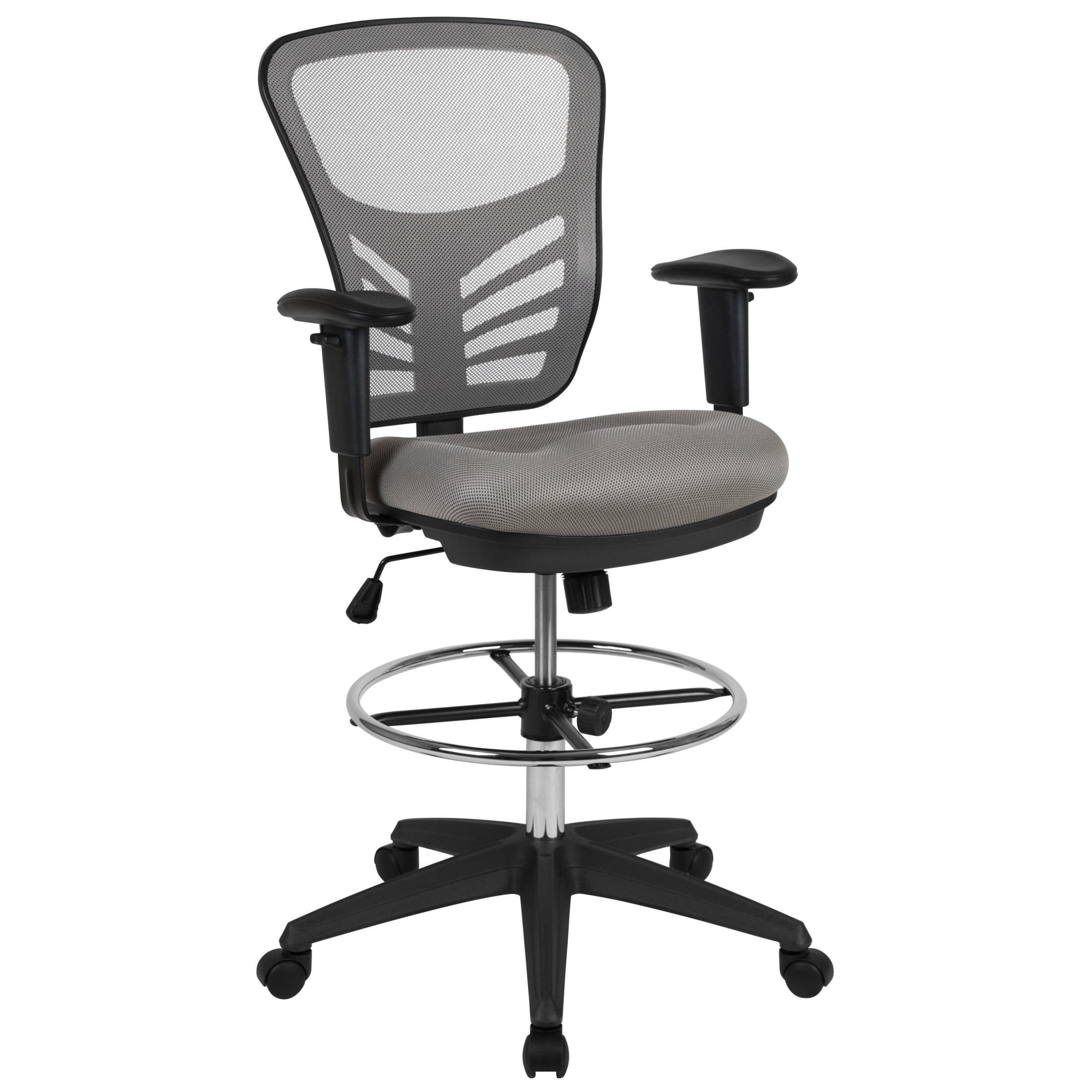 Flash Furniture Mid-Back Mesh Ergonomic Drafting Chair with Adjustable Chrome Foot Ring, Adjustable Arms