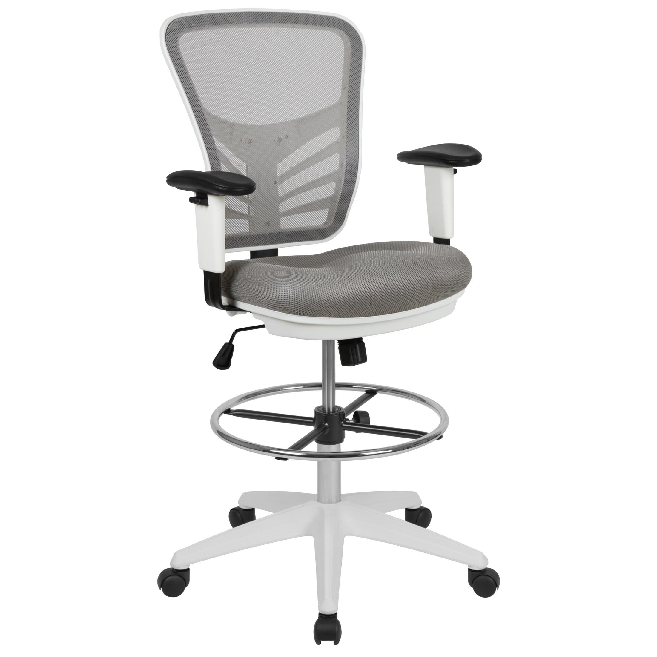 Flash Furniture Mid-Back Mesh Ergonomic Drafting Chair with Adjustable Chrome Foot Ring, Adjustable Arms