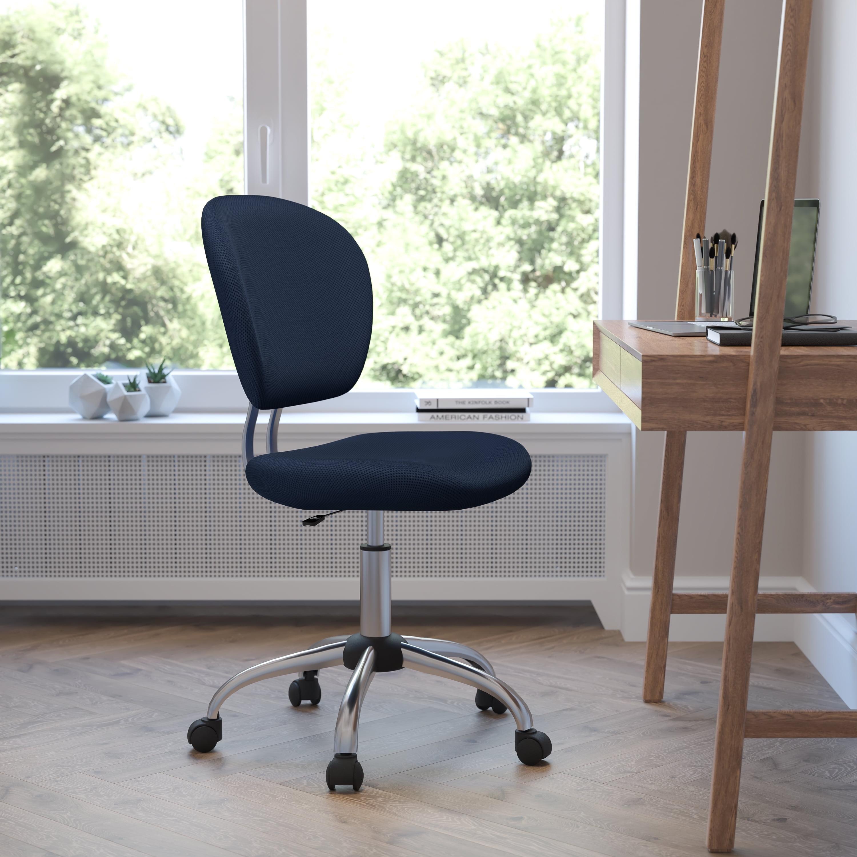 Navy Mesh Mid-Back Armless Swivel Task Chair with Chrome Base