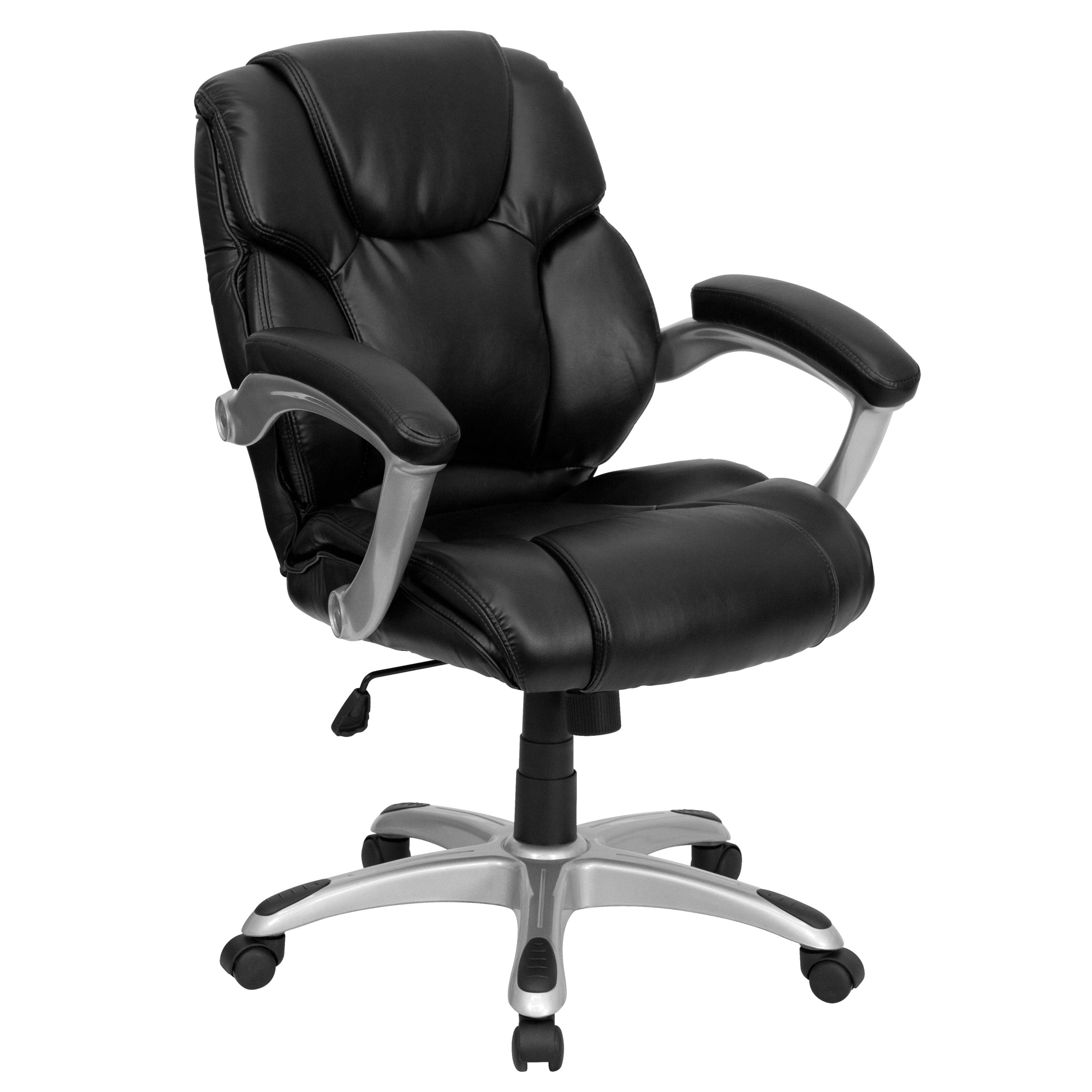 Ergonomic Mid-Back Swivel Task Chair in Black LeatherSoft