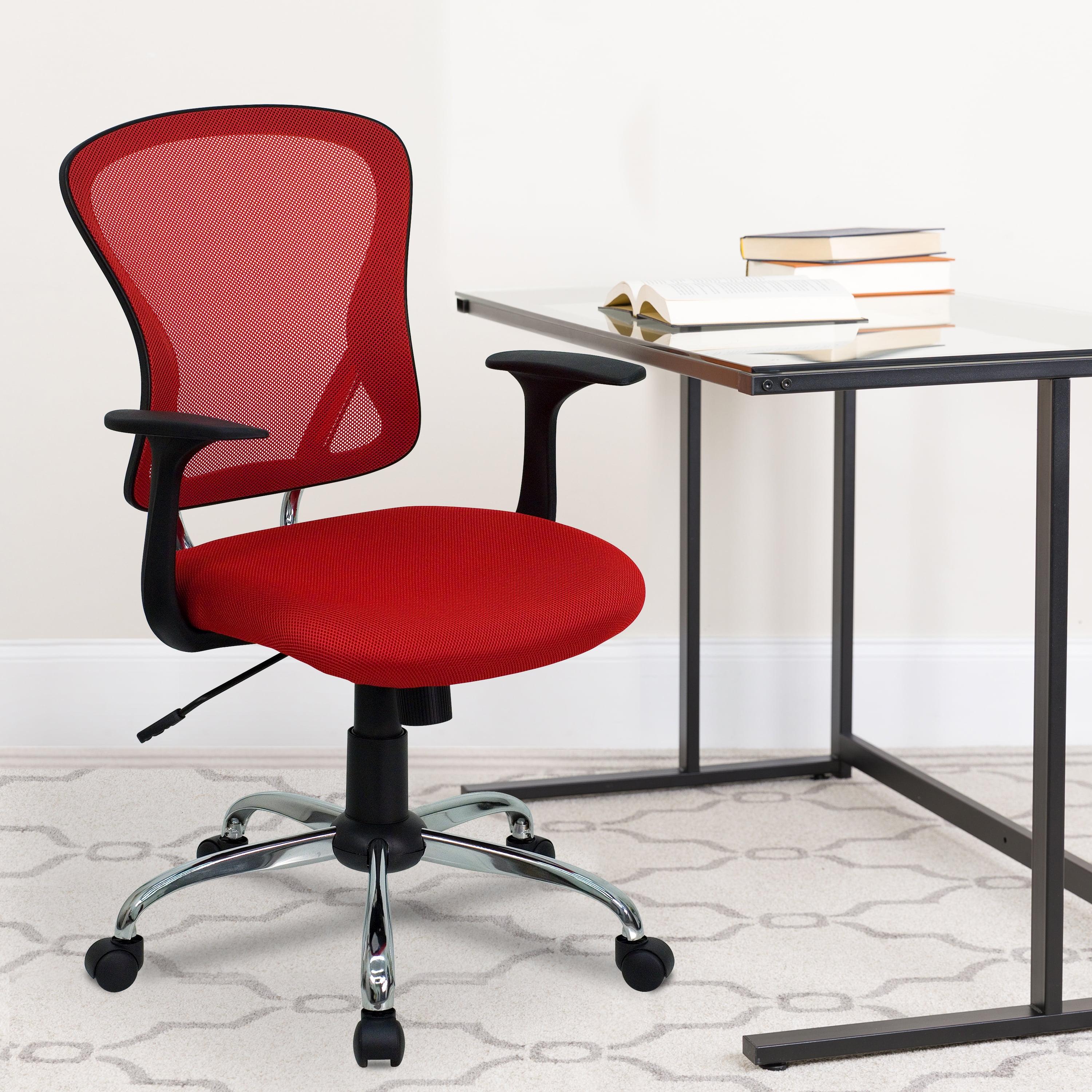 Flash Furniture Mid-Back Red Mesh Swivel Task Office Chair with Chrome Base and Arms