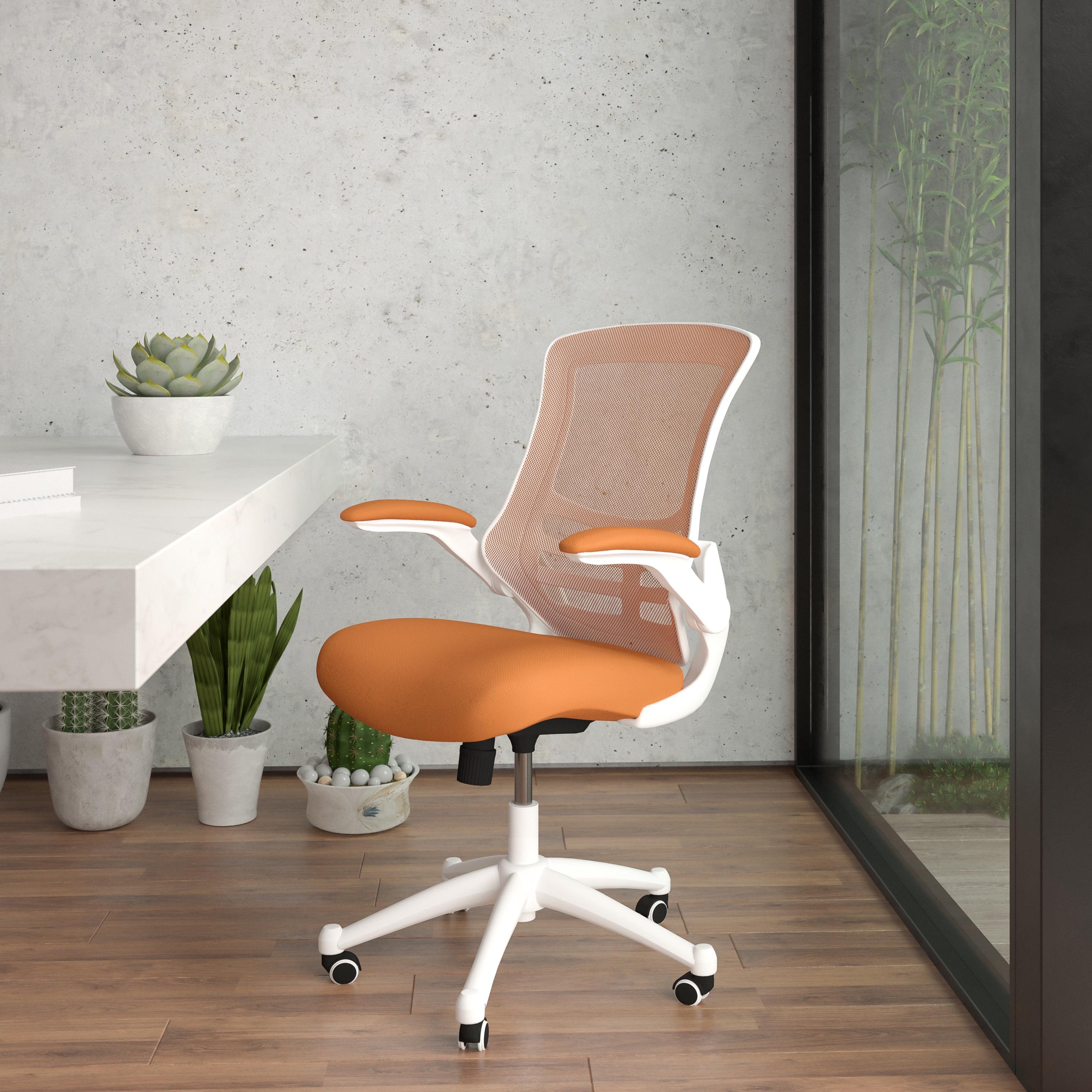 Adjustable Tan Mesh & White Leather Mid-Back Office Chair