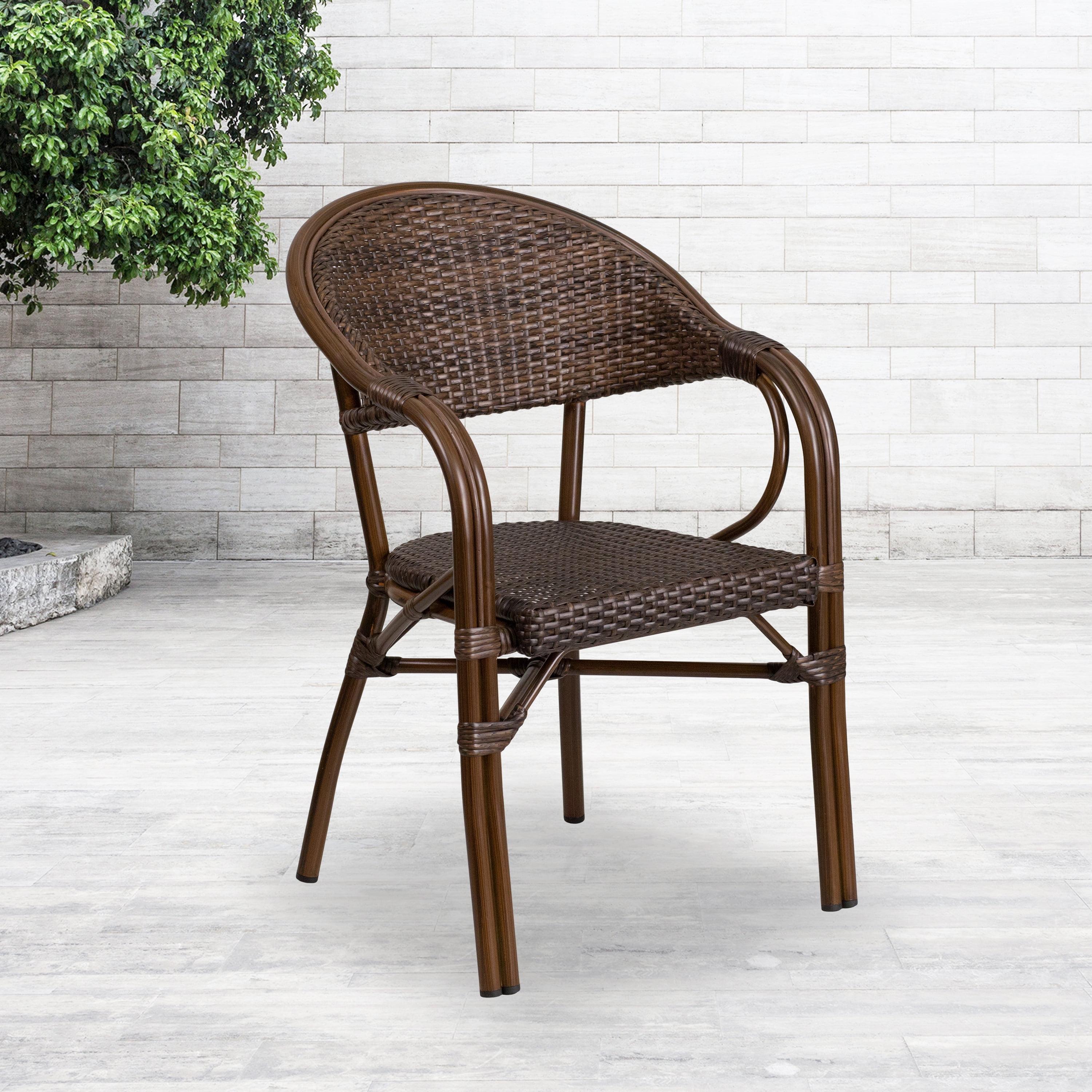 Cocoa Brown Wicker and Aluminum Patio Dining Chair