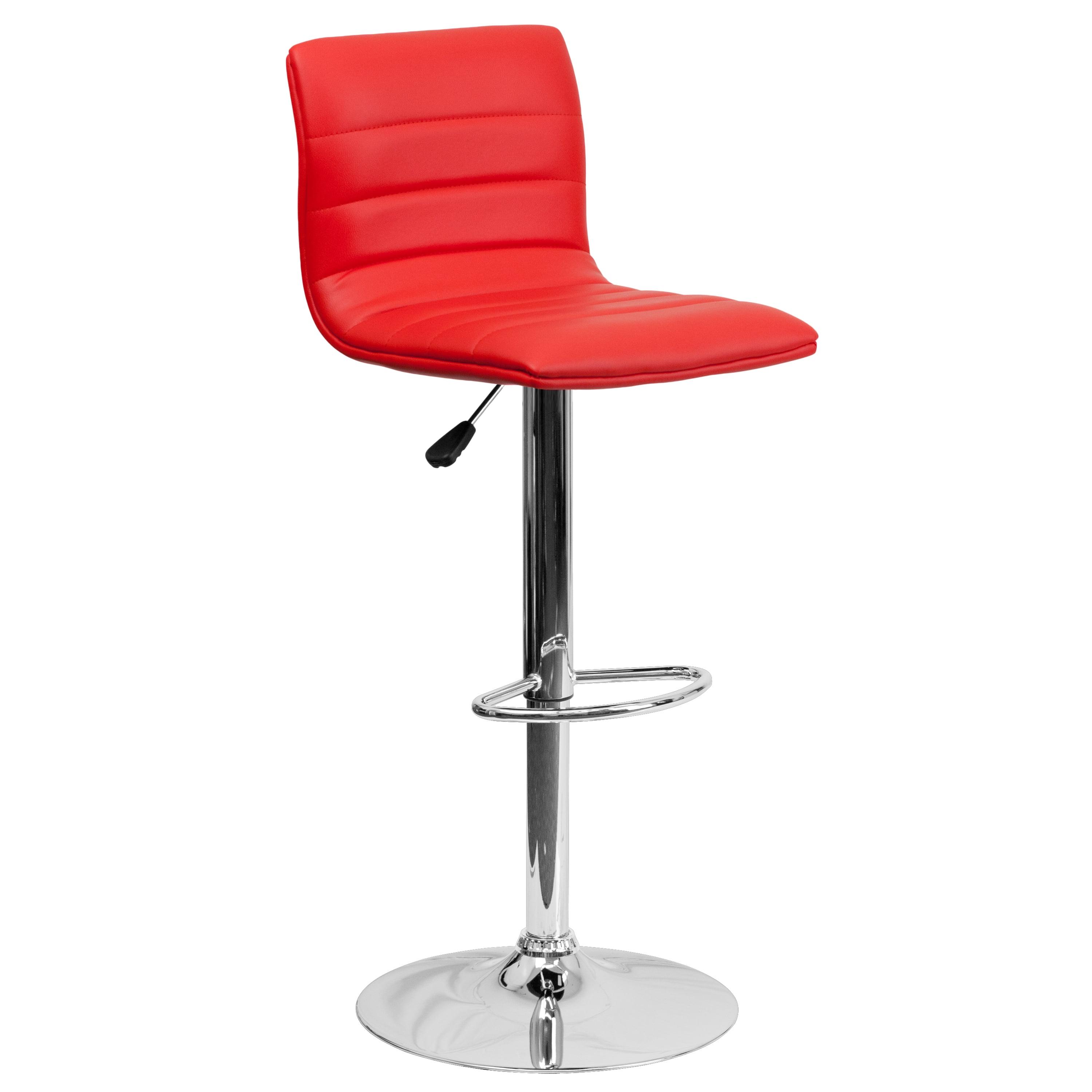 Red Vinyl Adjustable Swivel Barstool with Chrome Base