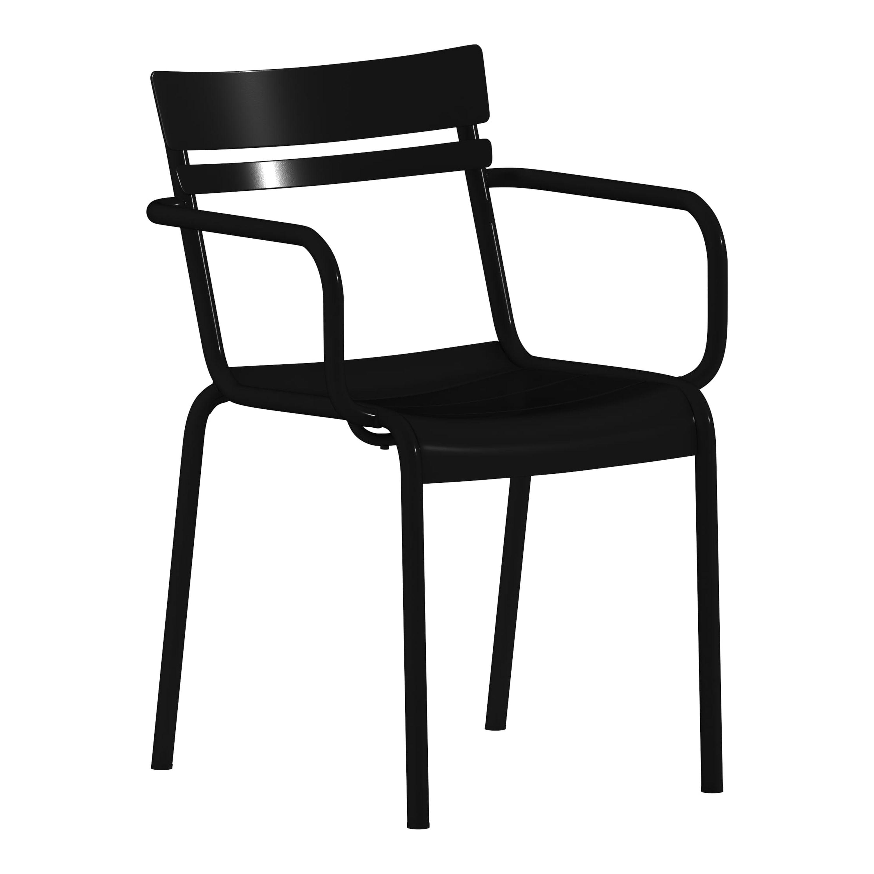 Modern Black Steel Stackable Indoor-Outdoor Dining Chair with Arms