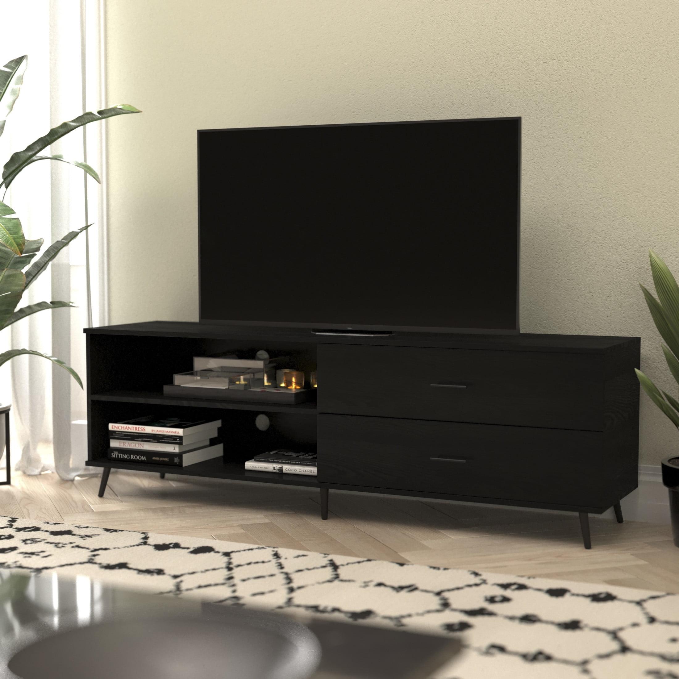 Black 65" Mid-Century Modern TV Stand with Storage