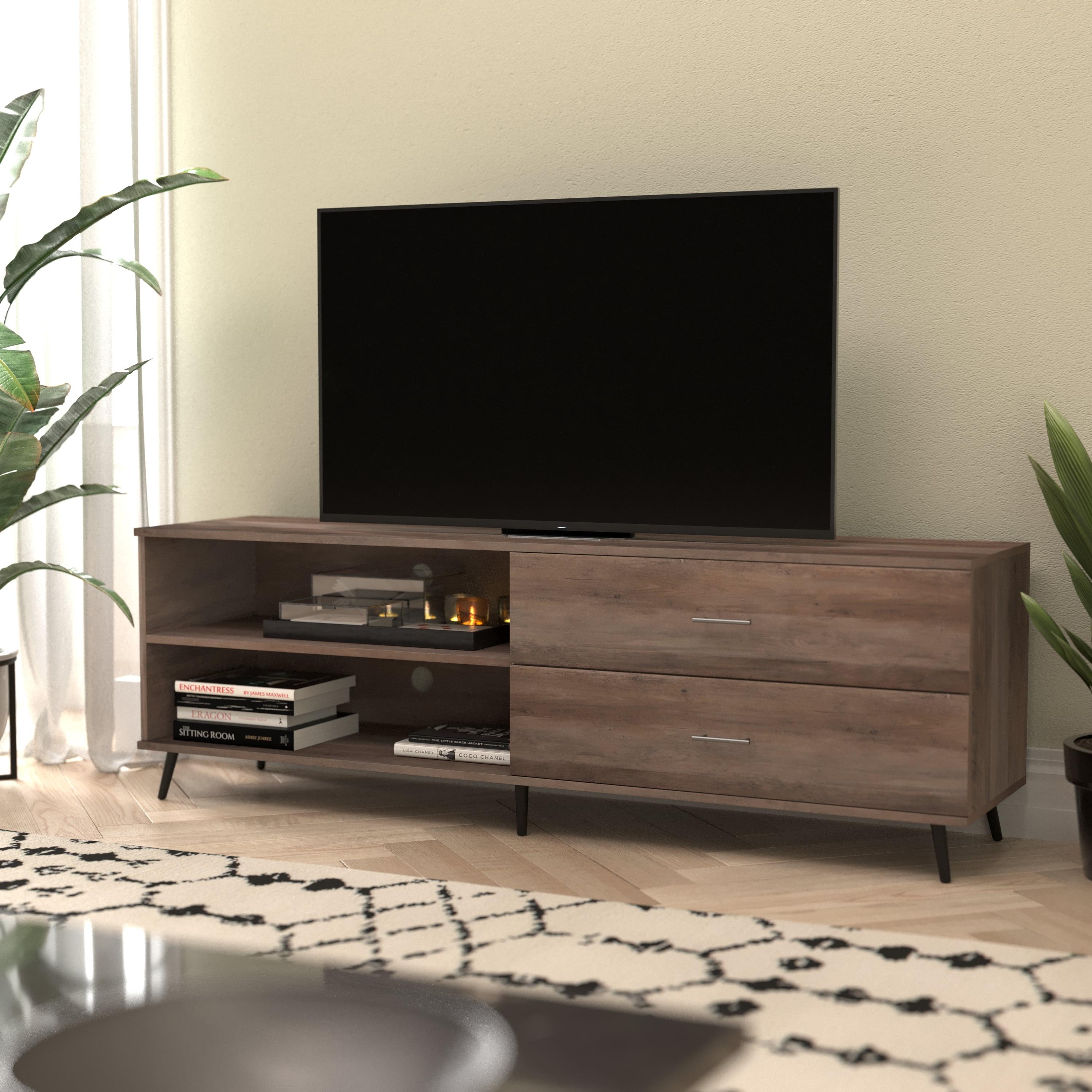 Mid-Century Walnut 65" TV Stand with Adjustable Shelf and Drawers