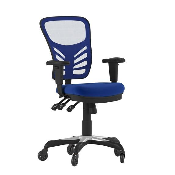 Flash Furniture Nicholas Mid-Back Blue Mesh Multifunction Executive Swivel Ergonomic Office Chair with Adjustable Arms and Transparent Roller Wheels