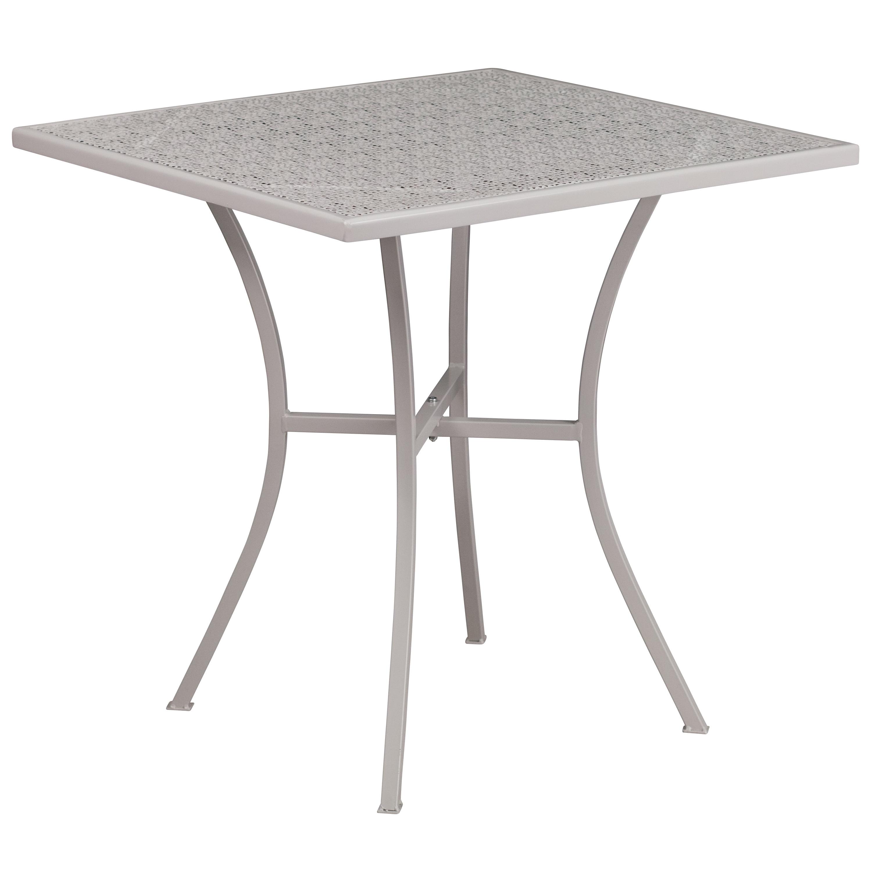28" Square Light Gray Indoor-Outdoor Steel Bar Table