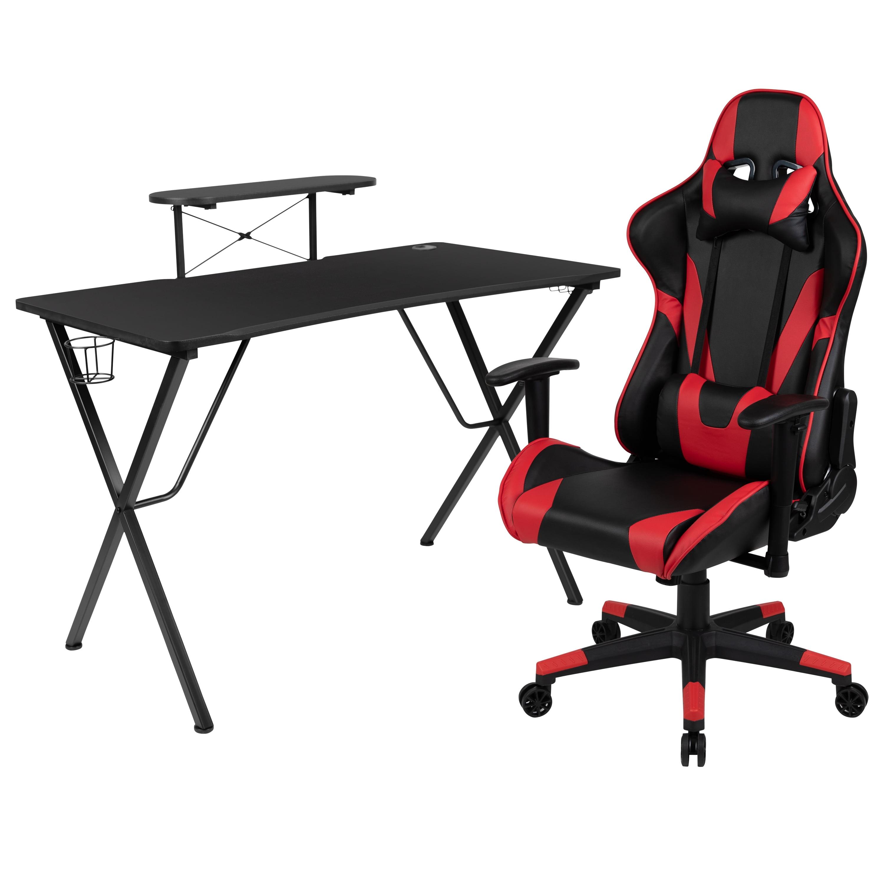 Ultimate Gamer's Red and Black Desk and Chair Set with Cup Holder