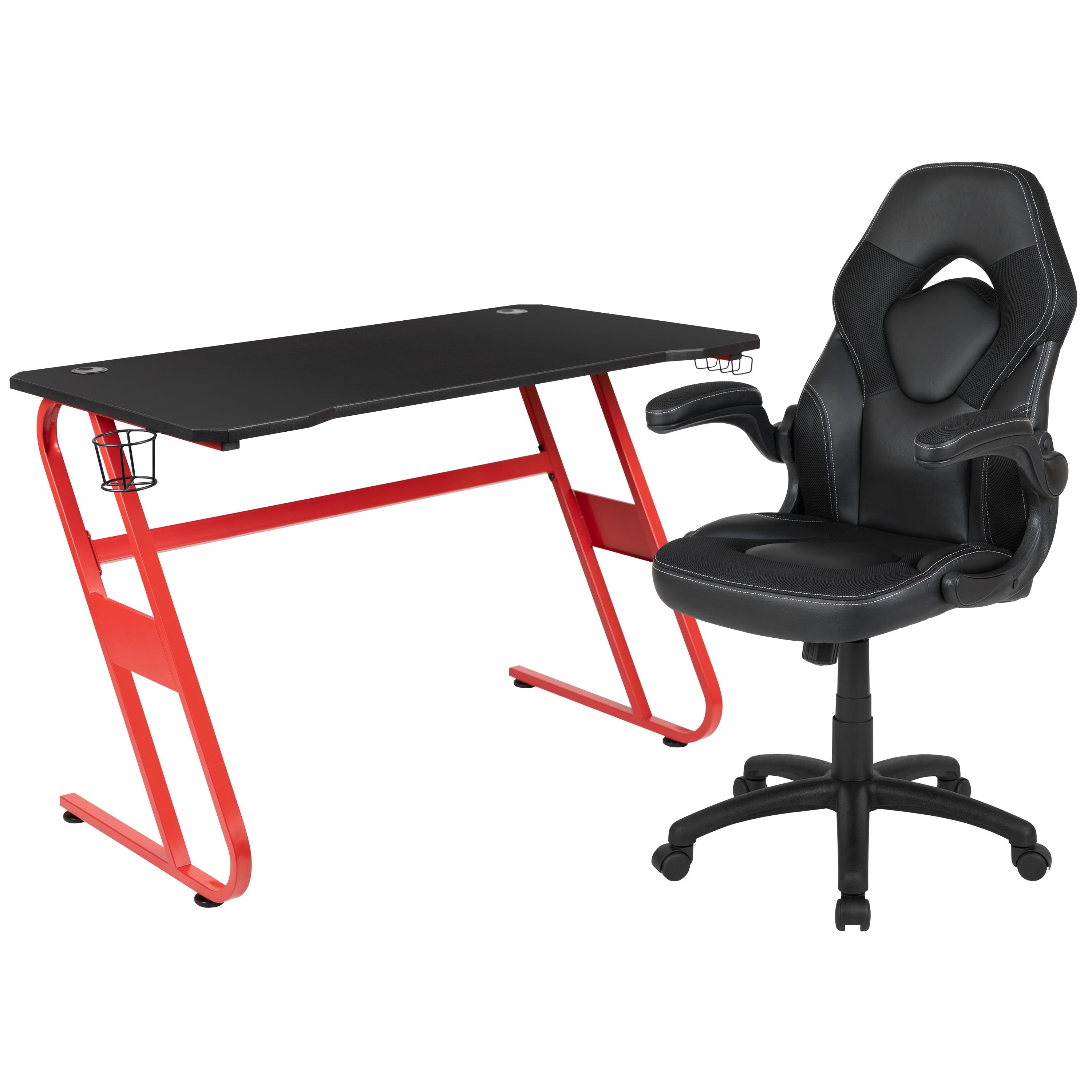 Sleek 50'' Black Gaming Desk & Chair Set with Cup & Headphone Holders