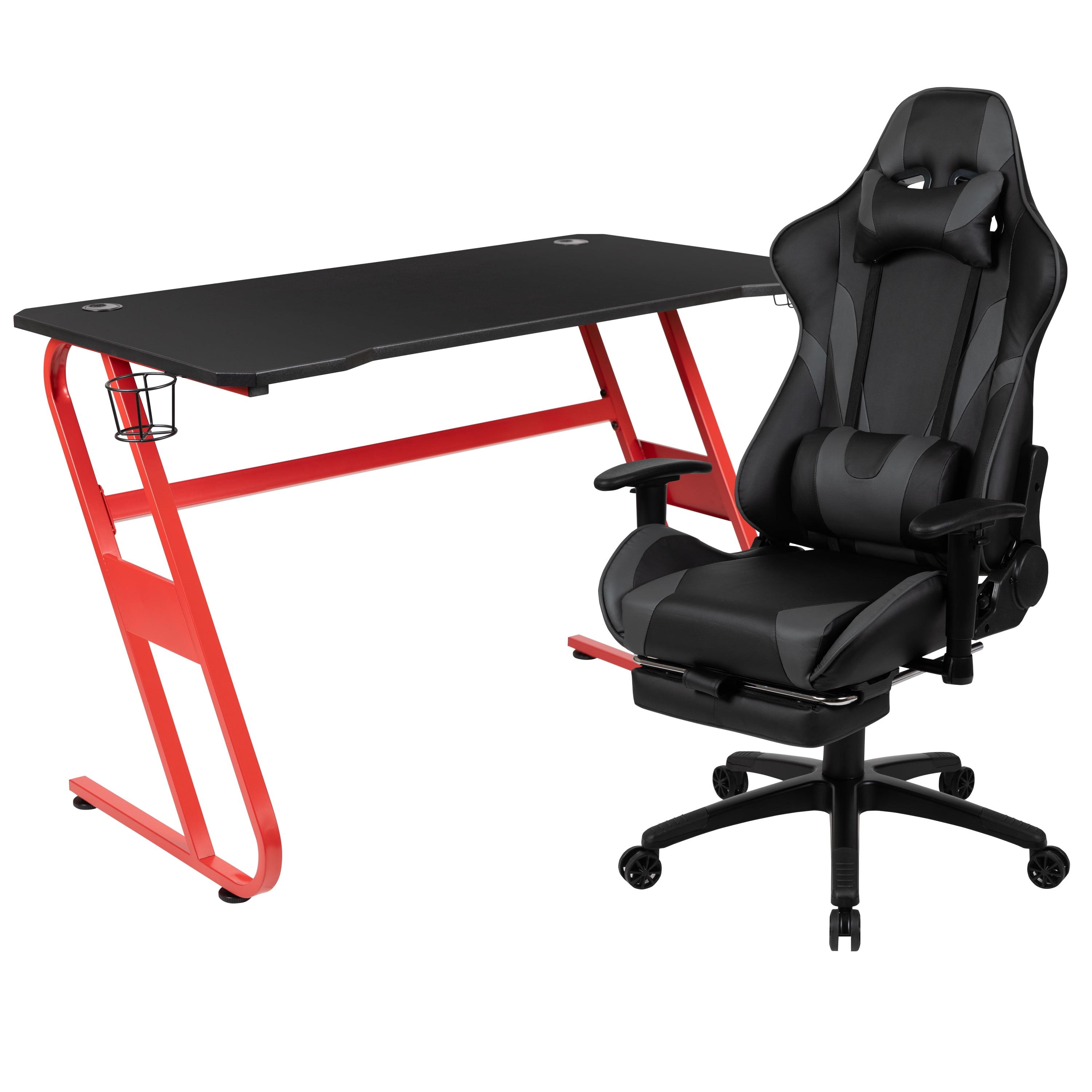 Flash Furniture Gaming Desk and Footrest Reclining Gaming Chair Set with Cup Holder and Headphone Hook