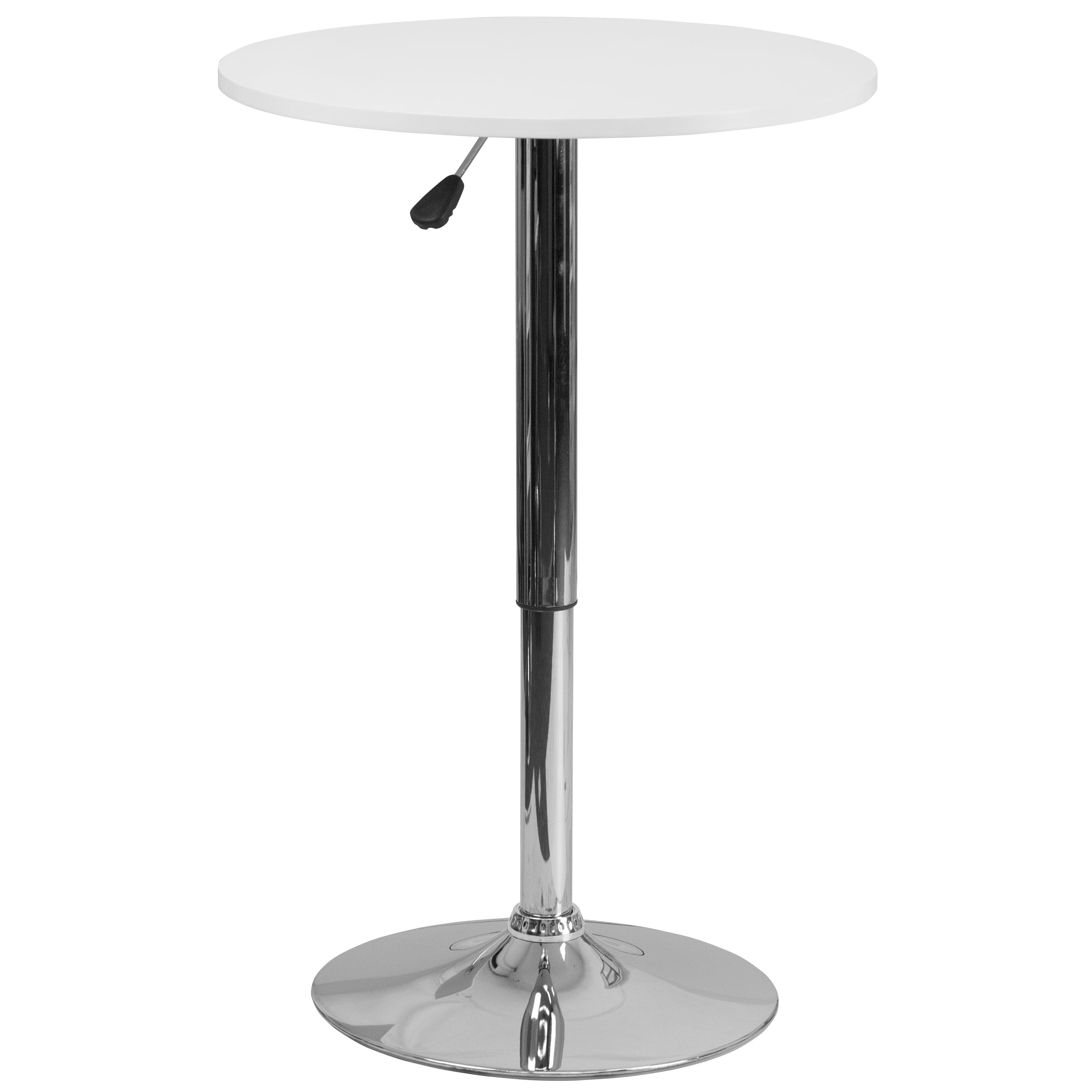 White Round Adjustable Height Wood and Chrome Table