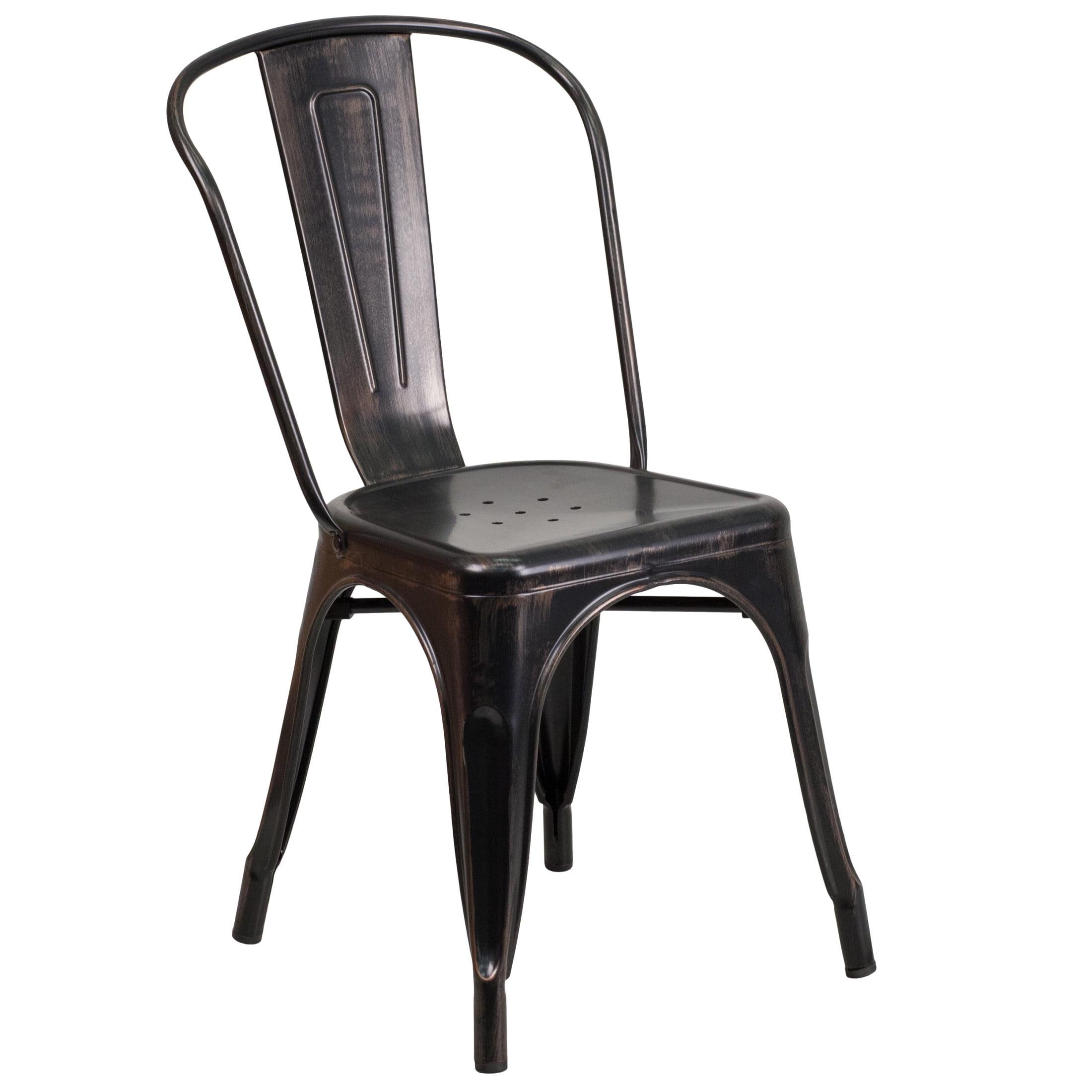 Flash Furniture Commercial Grade Black-Antique Gold Metal Indoor-Outdoor Stackable Chair
