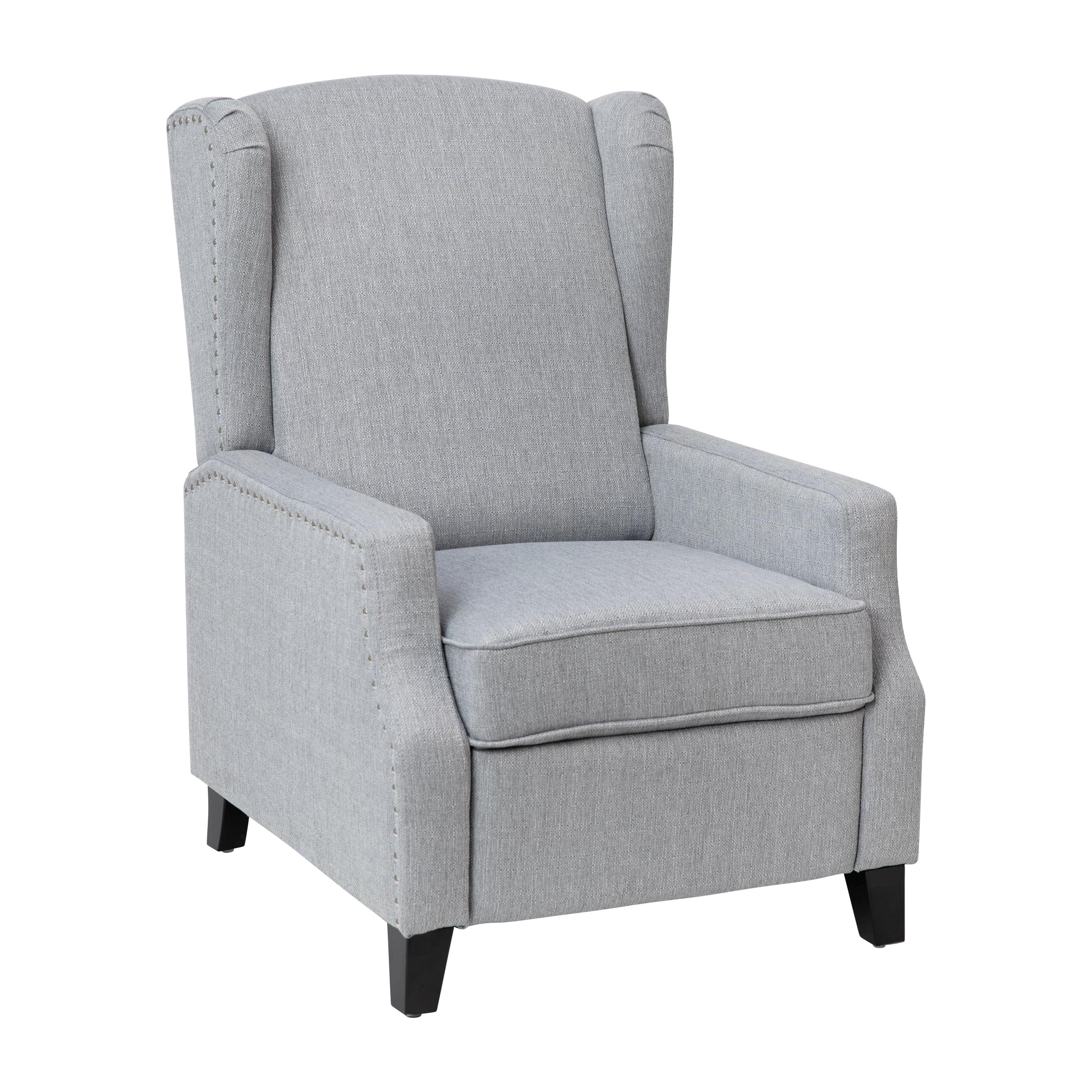 Modern Slim Silhouette Gray Recliner with Metal Nailhead Trim