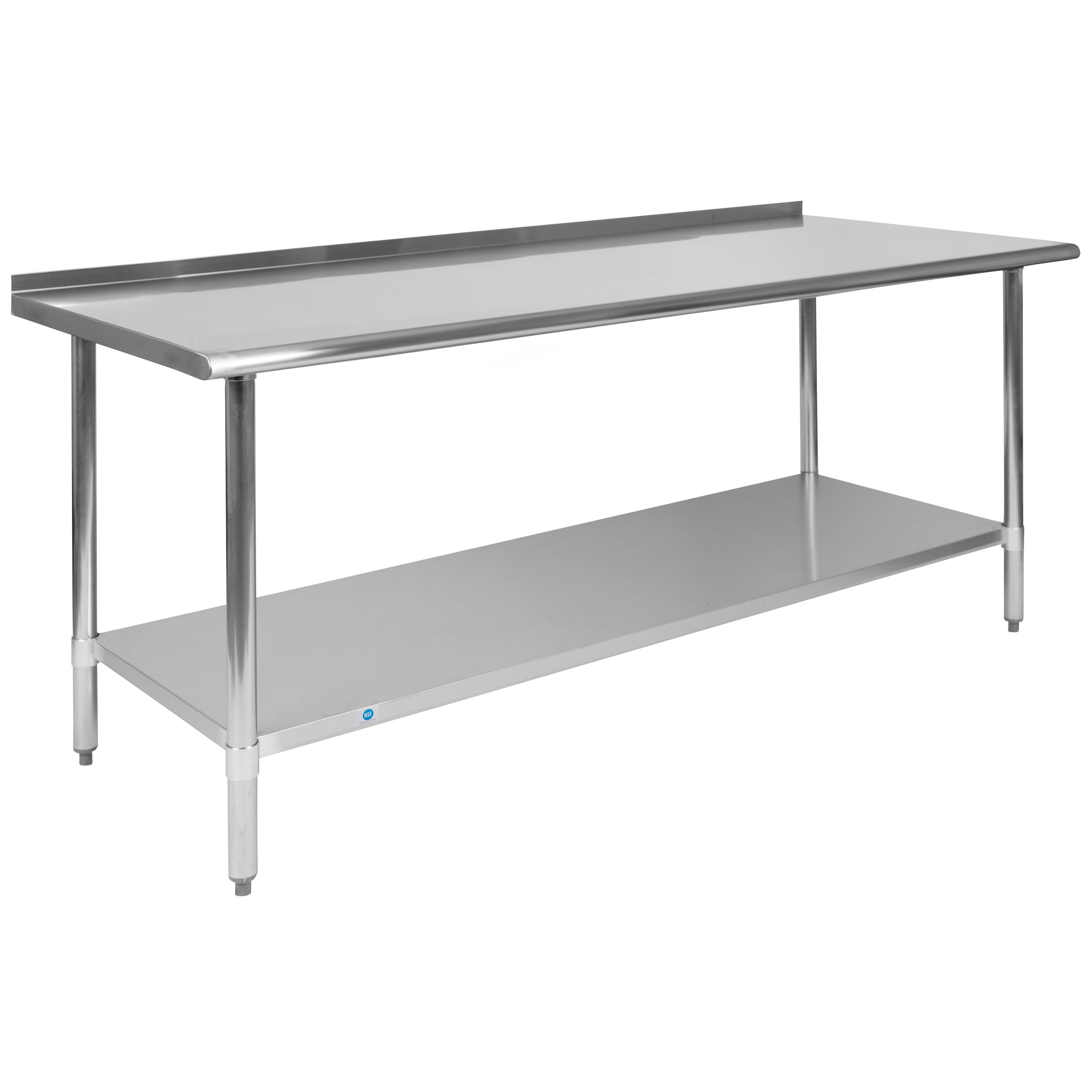 Woodford Stainless Steel 18 Gauge Work Table with 1.5" Backsplash and Shelf, NSF Certified