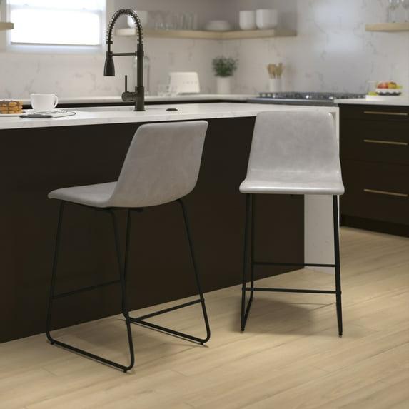 Flash Furniture Reagan 24 inch LeatherSoft Counter Height Barstools in Light Gray, Set of 2