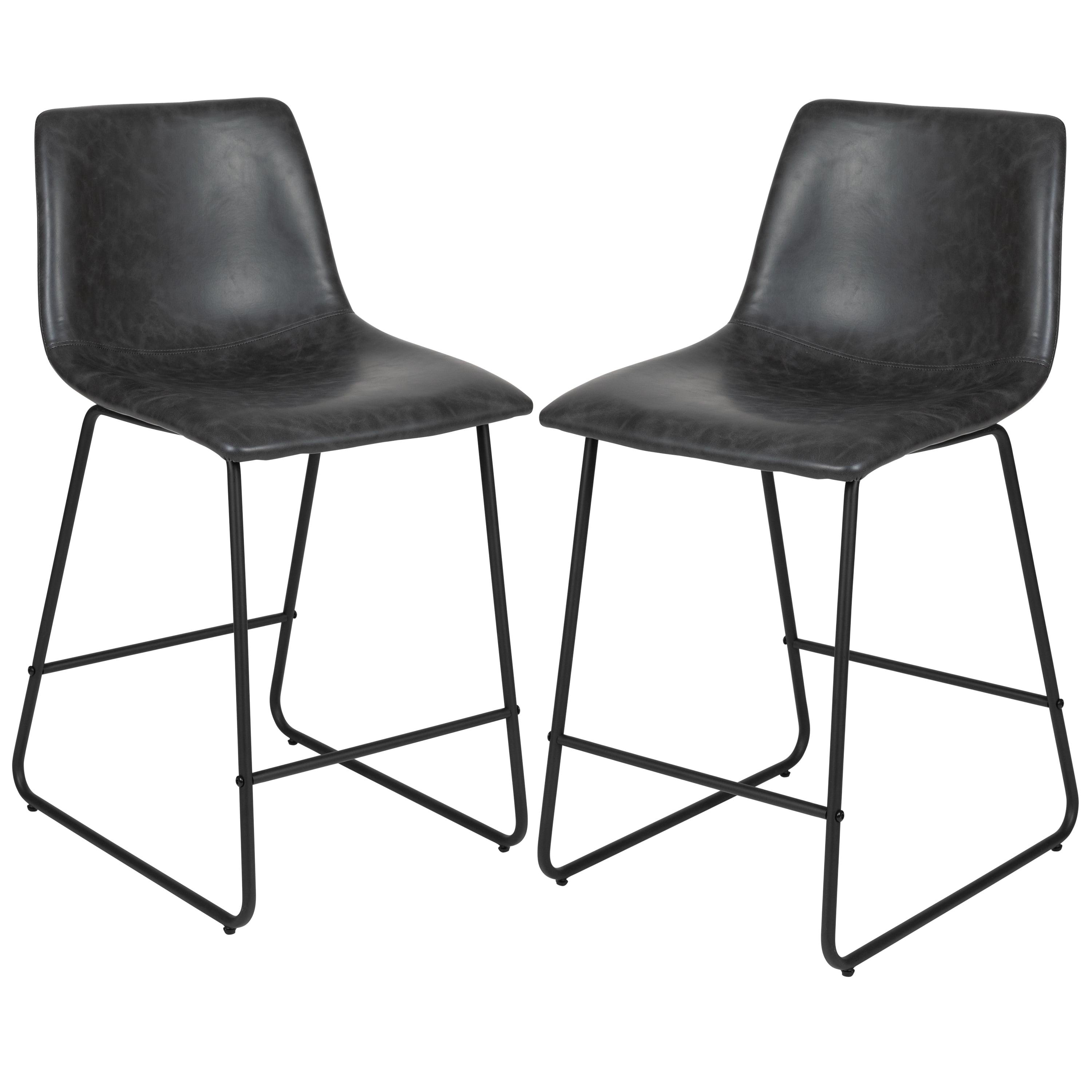 Adjustable Gray LeatherSoft 24" Counter Height Barstools, Set of 2