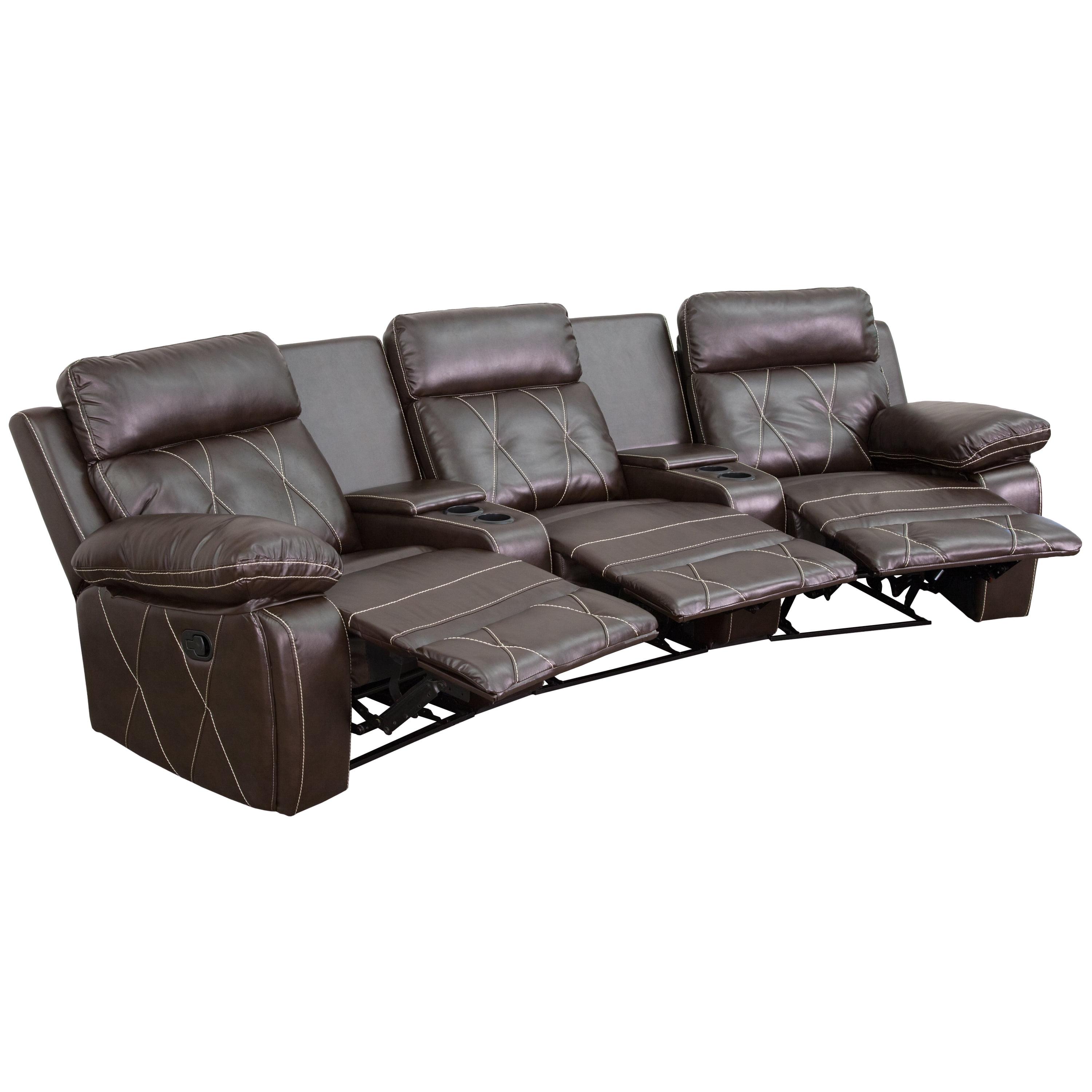 Flash Furniture Reel Comfort Series 3-Seat Reclining Brown LeatherSoft Theater Seating Unit with Curved Cup Holders