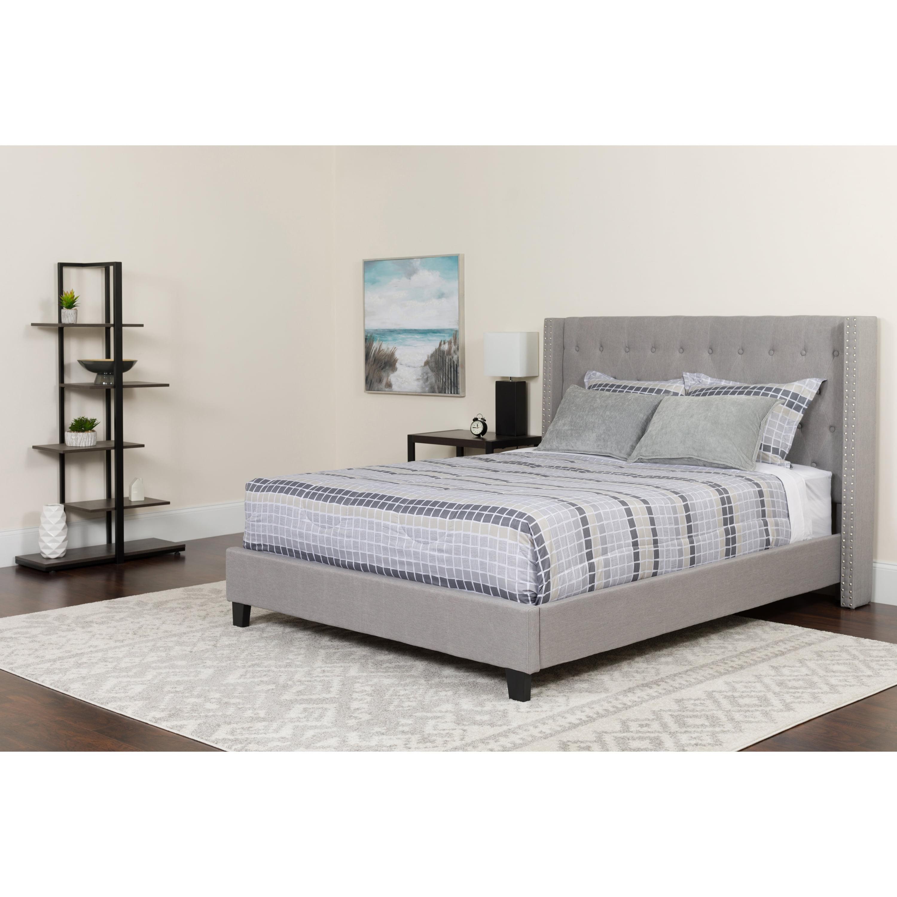 Flash Furniture Riverdale Tufted Upholstered Platform Bed with Accent Nail Trimmed Extended Sides