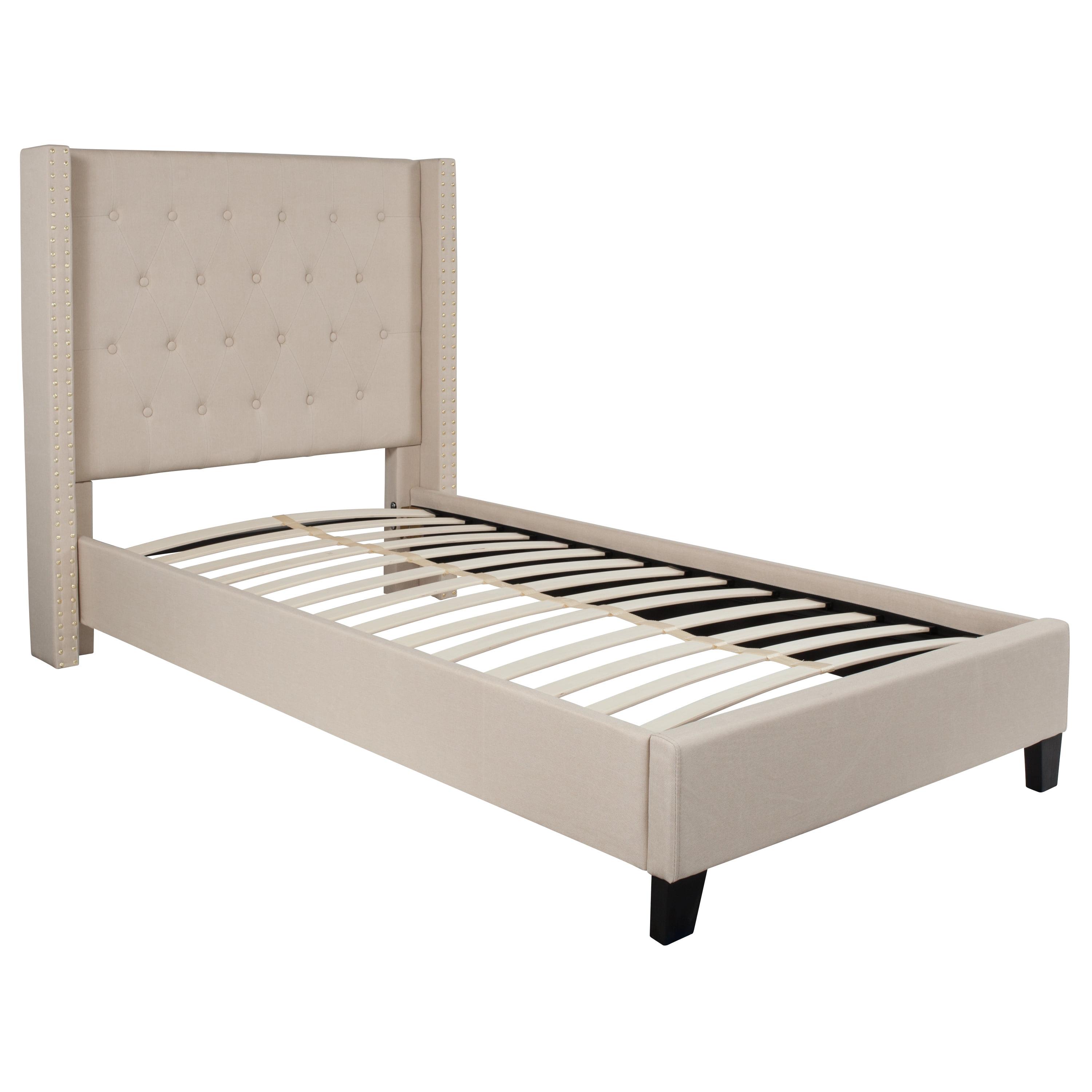 Riverdale Twin Tufted Upholstered Platform Bed in Beige