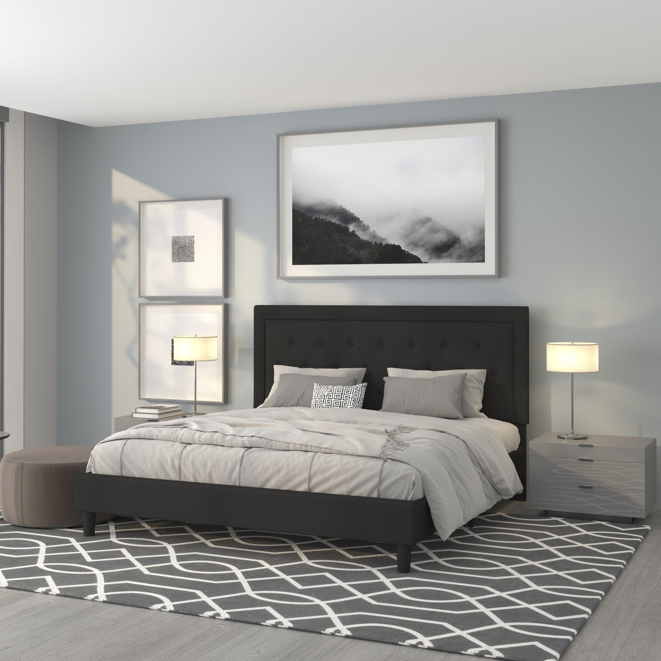 Lark Manor™ Aluino Panel Button Tufted Upholstered Platform Bed Frame - No Box Spring Required
