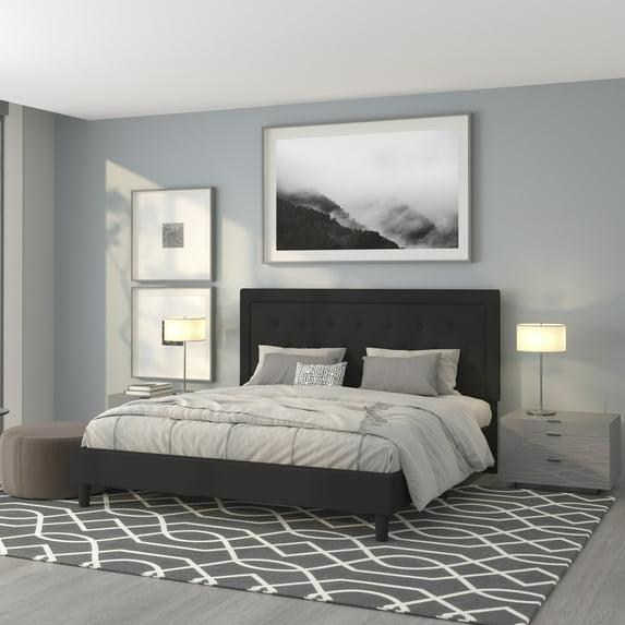 Lark Manor™ Aluino Panel Button Tufted Upholstered Platform Bed Frame - No Box Spring Required