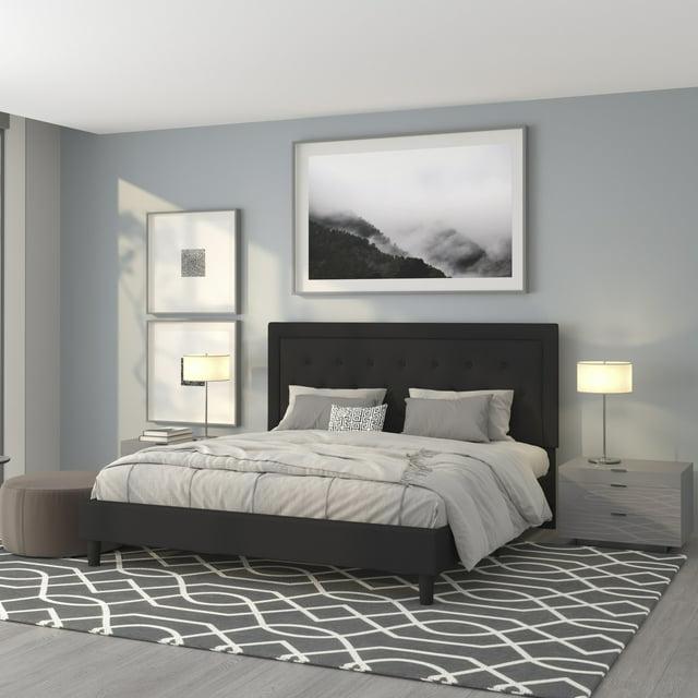 Lark Manor™ Aluino Panel Button Tufted Upholstered Platform Bed Frame - No Box Spring Required