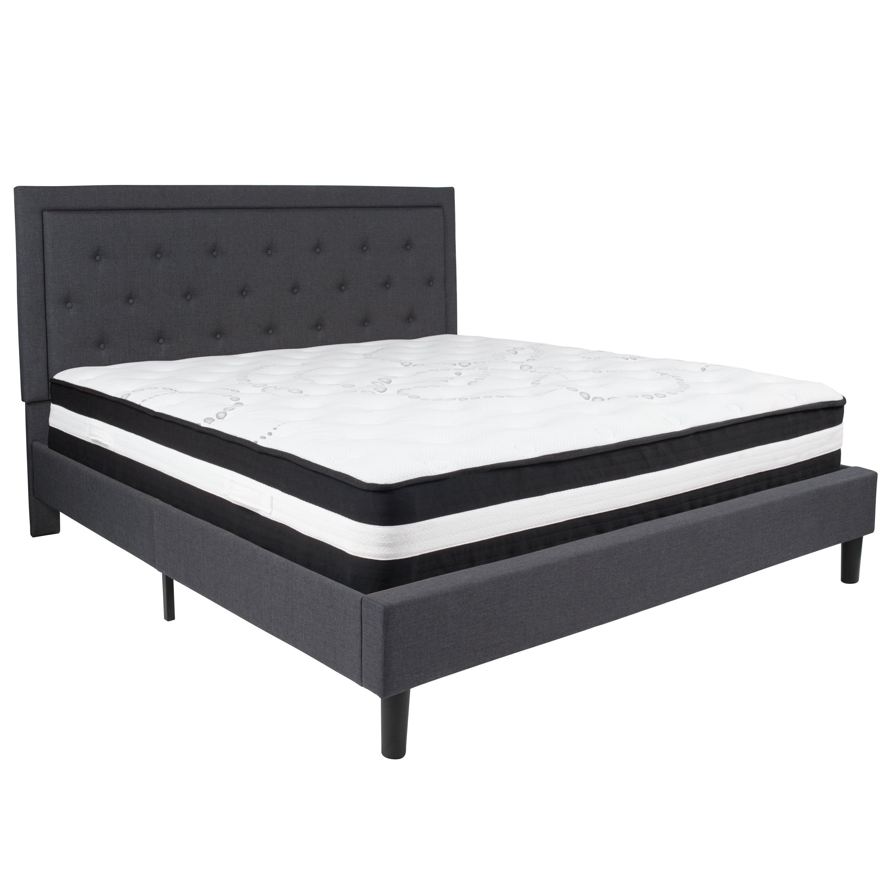 Roxbury King Dark Gray Tufted Upholstered Platform Bed with Slats