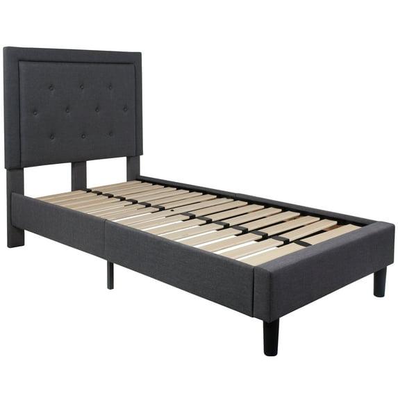 Flash Furniture Roxbury Twin Size Tufted Upholstered Platform Bed in Dark Gray Fabric