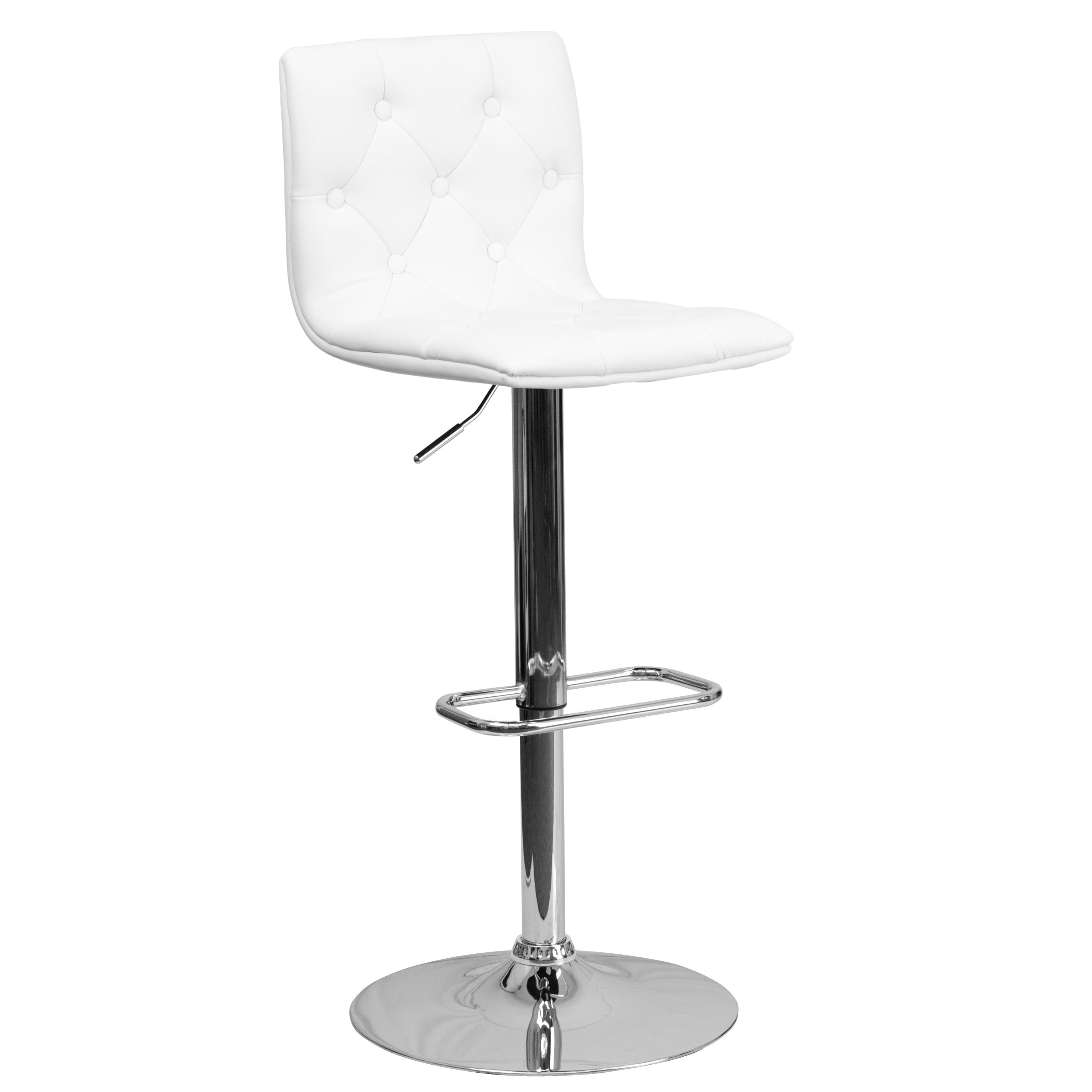 Contemporary Swivel Adjustable Barstool in White Vinyl and Chrome