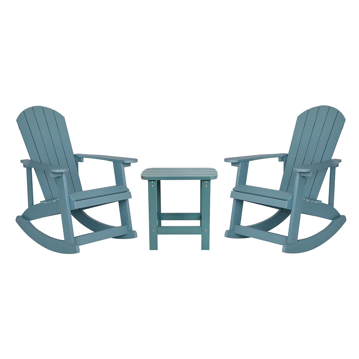 Sea Foam Blue 3-Piece Poly Resin Rocking Chair and Table Set