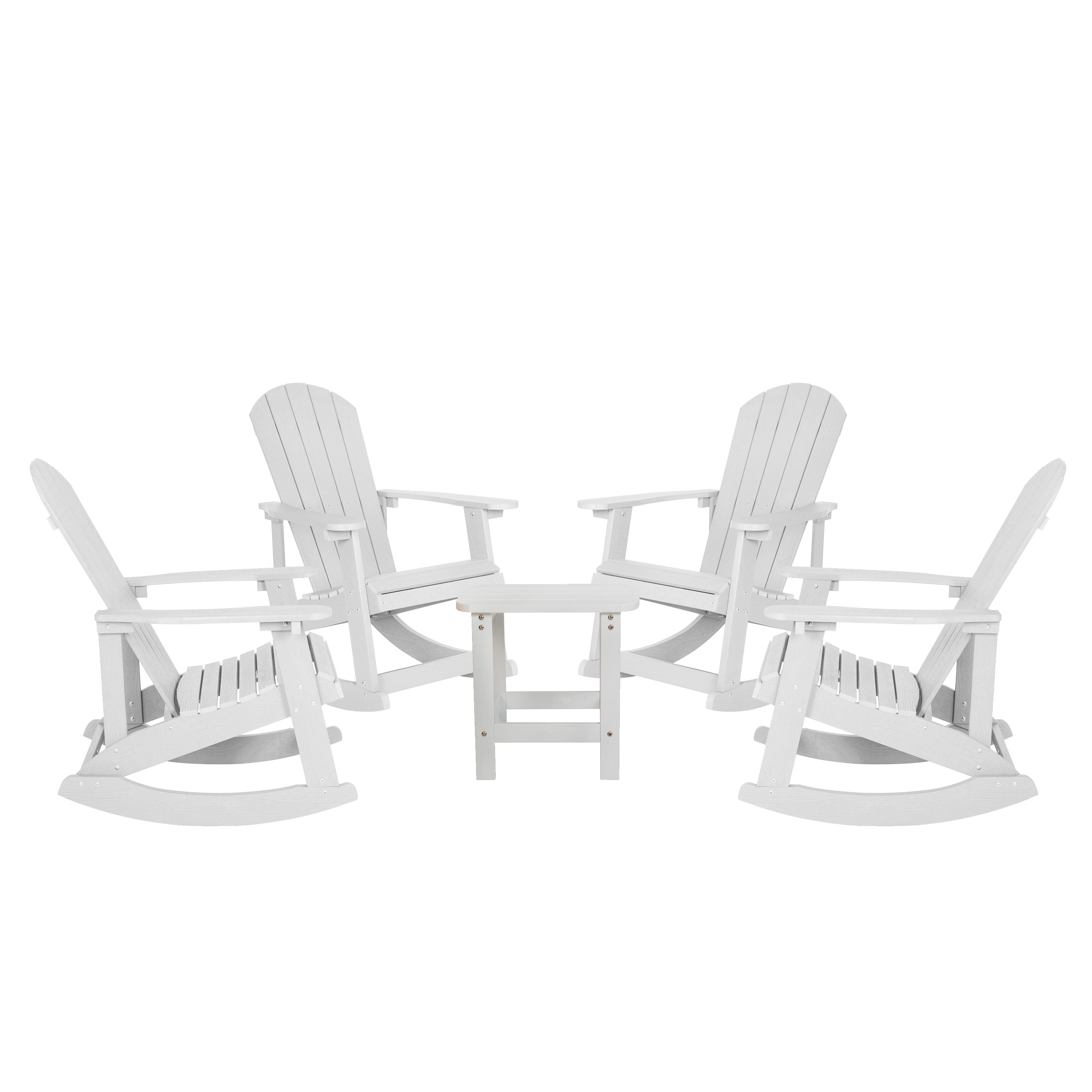 Beachcrest Home™ Longmire Set of 4 Poly Resin Adirondack Rocking Chairs with 1 Side Table