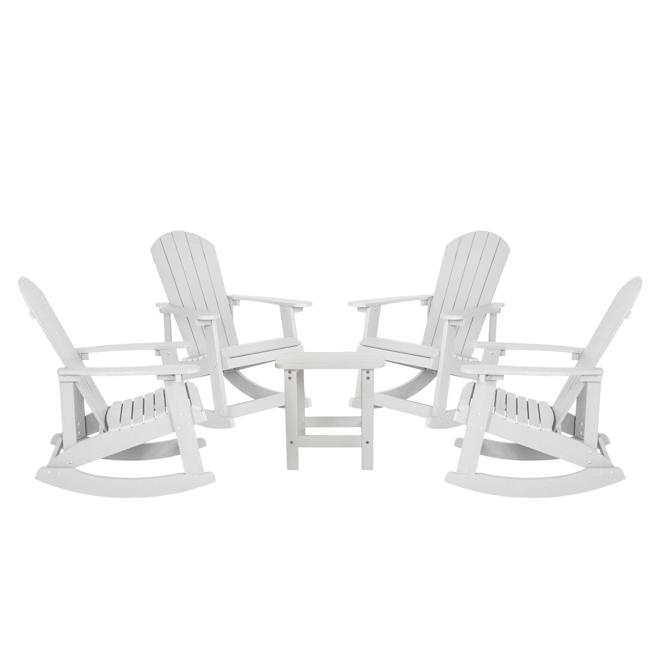 Beachcrest Home™ Longmire Set of 4 Poly Resin Adirondack Rocking Chairs with 1 Side Table