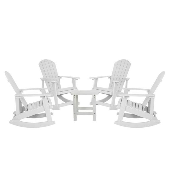 Beachcrest Home™ Longmire Set of 4 Poly Resin Adirondack Rocking Chairs with 1 Side Table