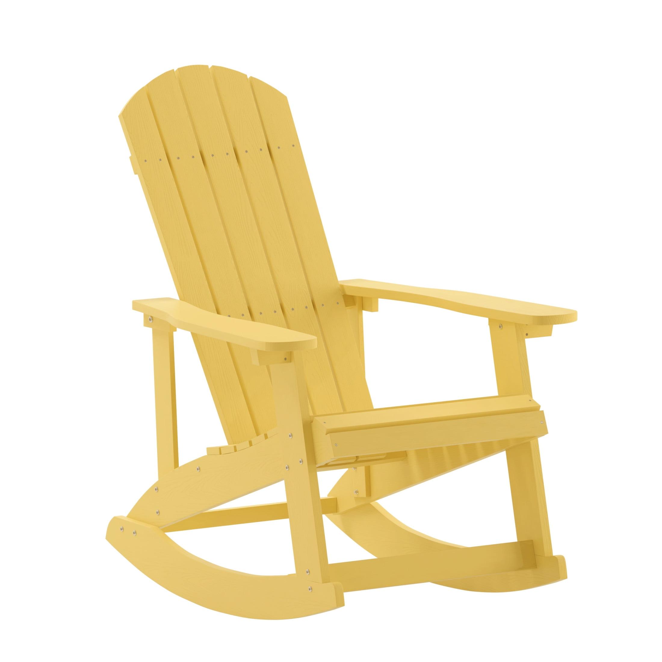 Flash Furniture Savannah Poly Resin Wood Adirondack Rocking Chair - All Weather Yellow Polystyrene - Stainless Steel Hardware