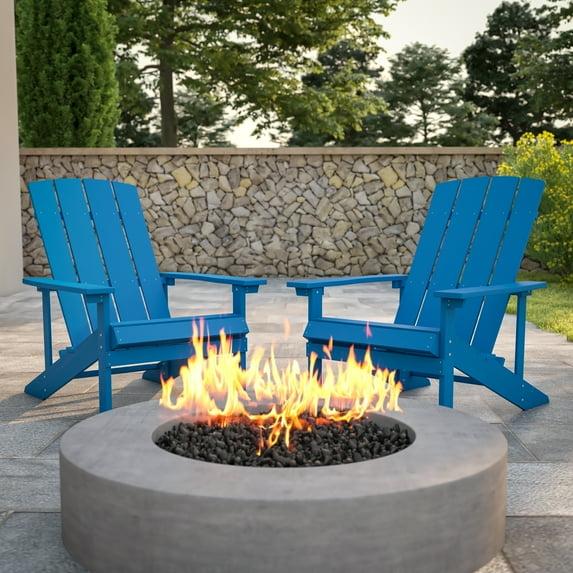 Flash Furniture Set of 2 Charlestown All-Weather Poly Resin Wood Adirondack Chairs in Blue