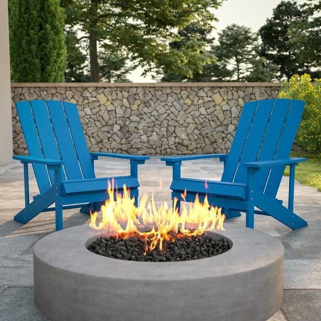 Flash Furniture Set of 2 Charlestown All-Weather Poly Resin Wood Adirondack Chairs in Blue