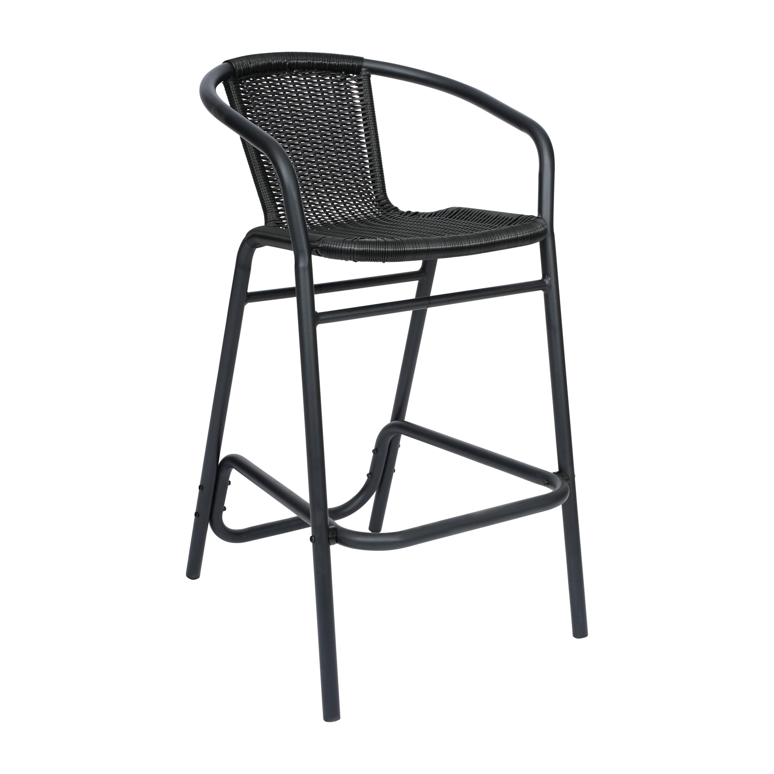 Black Aluminum Frame Indoor-Outdoor Rattan Barstools, Set of 2