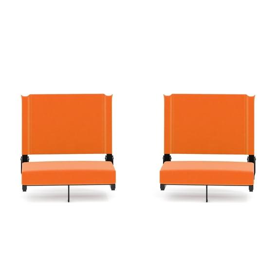 Flash Furniture Set of 2 Grandstand Comfort Seats by Flash - 500 lb. Rated Lightweight Stadium Chair with Handle & Ultra-Padded Seat, Orange